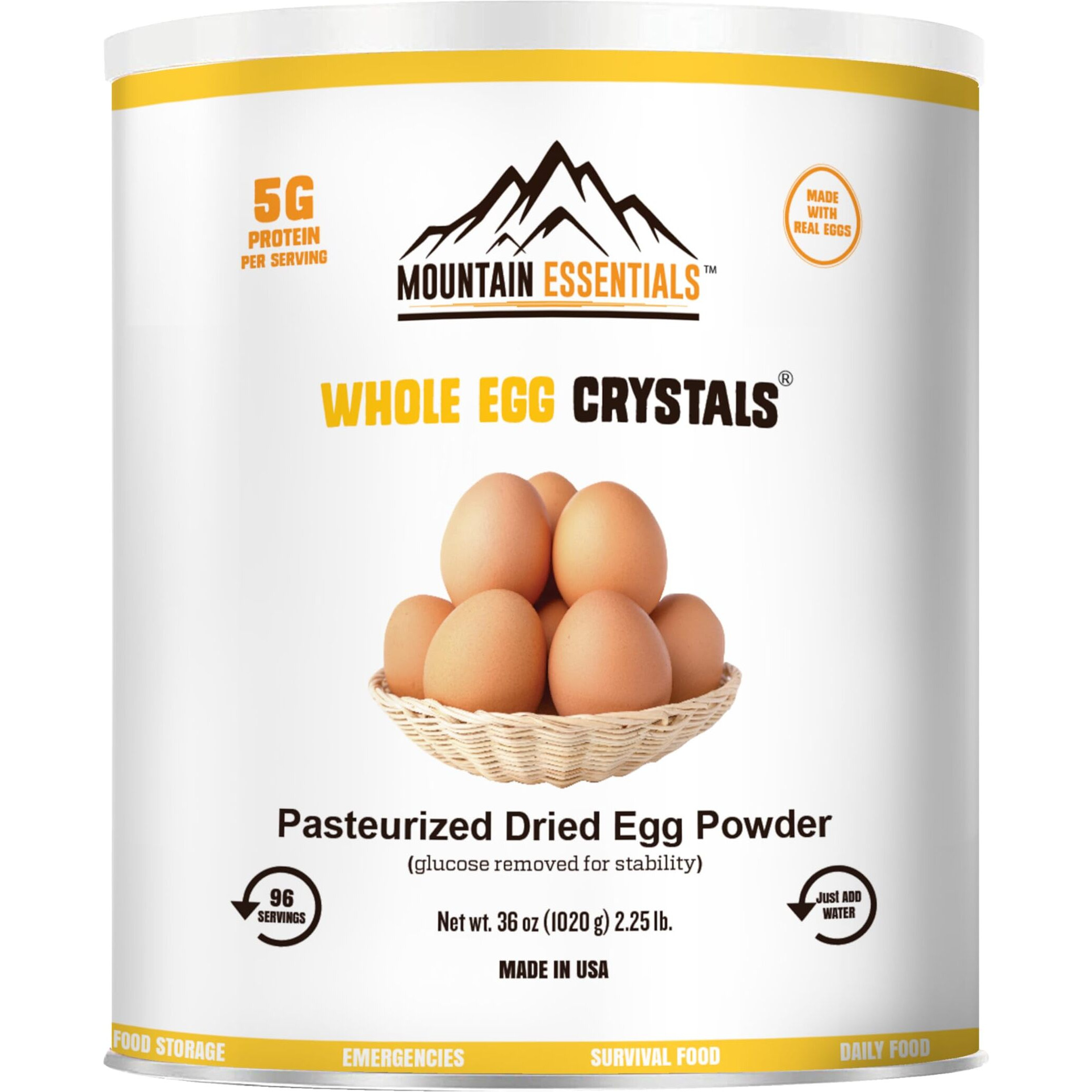 Mountain Essentials Dehydrated Whole Powdered Egg Crystals Made From All-Natural Ingredients | Long Term Storage Shelf Stable | Perfect For Emergency Survival & Backpacking No Additives 2.25 Lb 01 Can