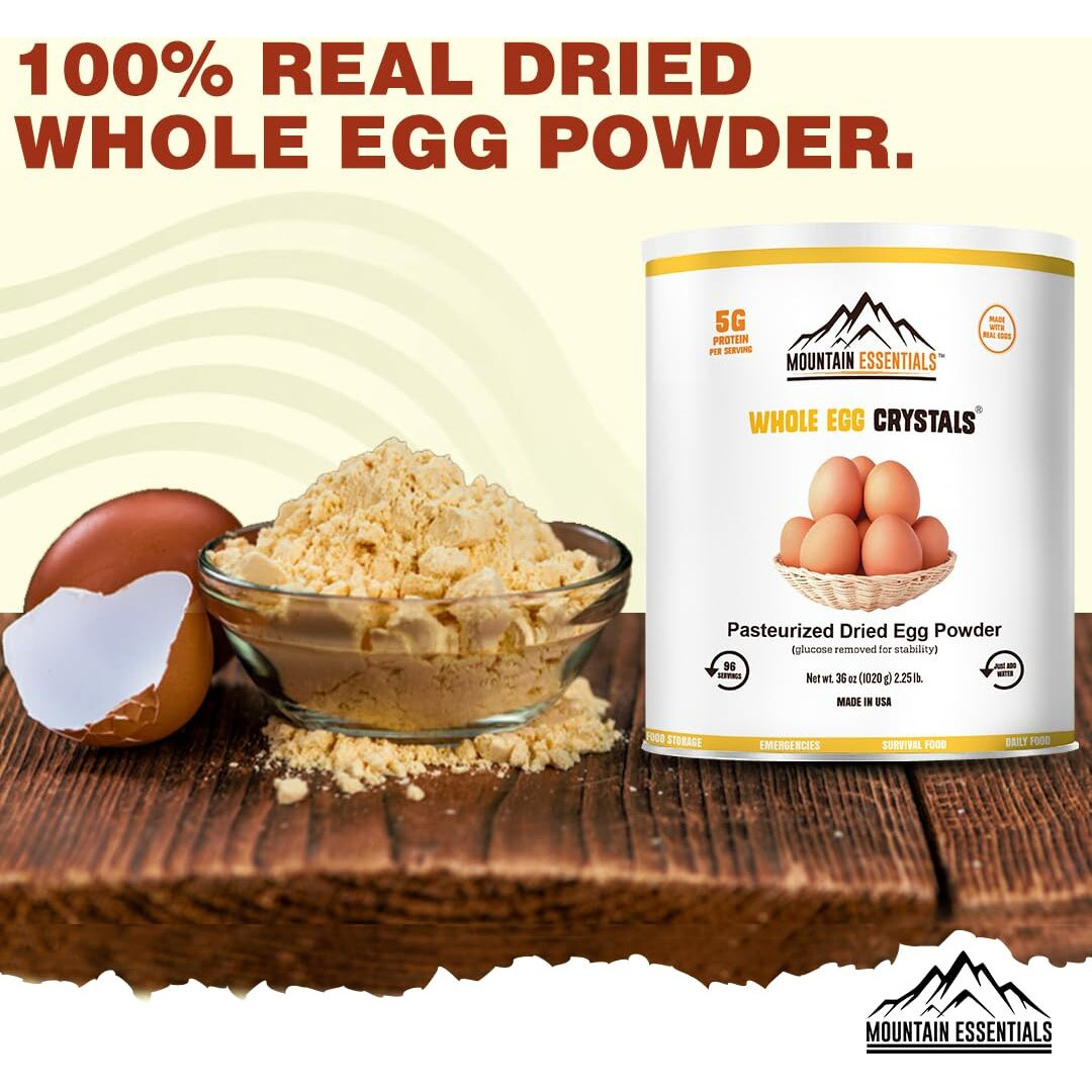 Mountain Essentials Dehydrated Whole Powdered Egg Crystals Made From All-Natural Ingredients | Long Term Storage Shelf Stable | Perfect For Emergency Survival & Backpacking No Additives 2.25 Lb 01 Can