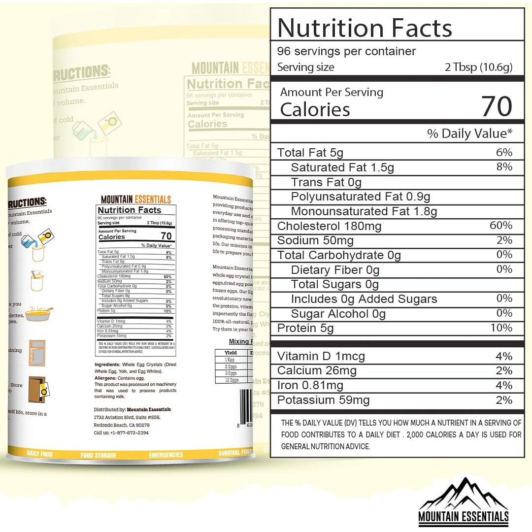 Mountain Essentials Dehydrated Whole Powdered Egg Crystals Made From All-Natural Ingredients | Long Term Storage Shelf Stable | Perfect For Emergency Survival & Backpacking No Additives 2.25 Lb 01 Can