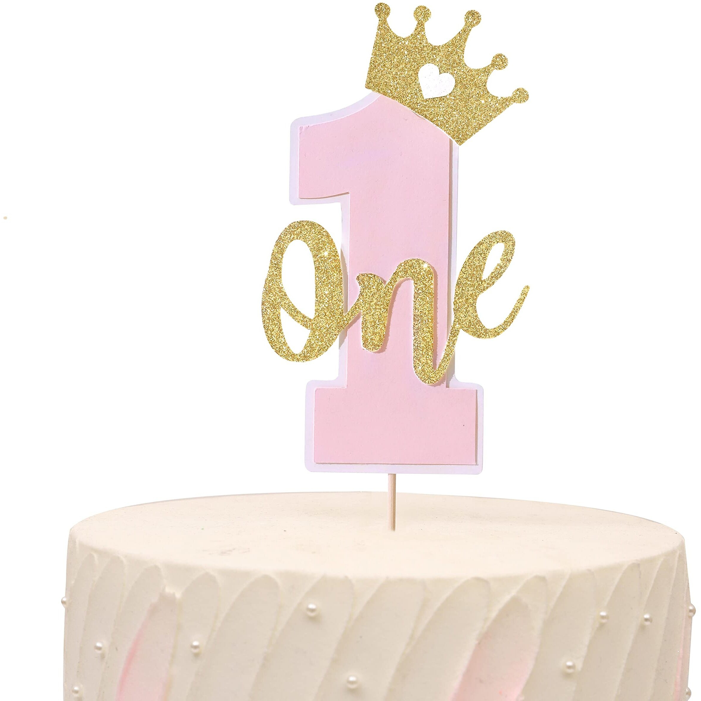 One Cake Topper For Baby Girls - Pink And Gold Cake Topper For 1St Birthday, First Birthday Cake Topper, Cake Smash Props