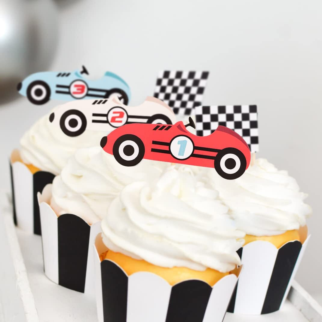 12Pcs Vintage Racing Checkered Flag Cupcake Toppers Racing Themed Birthday Party Or Baby Shower Cupcake Toppers, Buggy Party Decorations, Party Birthday Decorations Cocktails Fruit Sticks Toothpick
