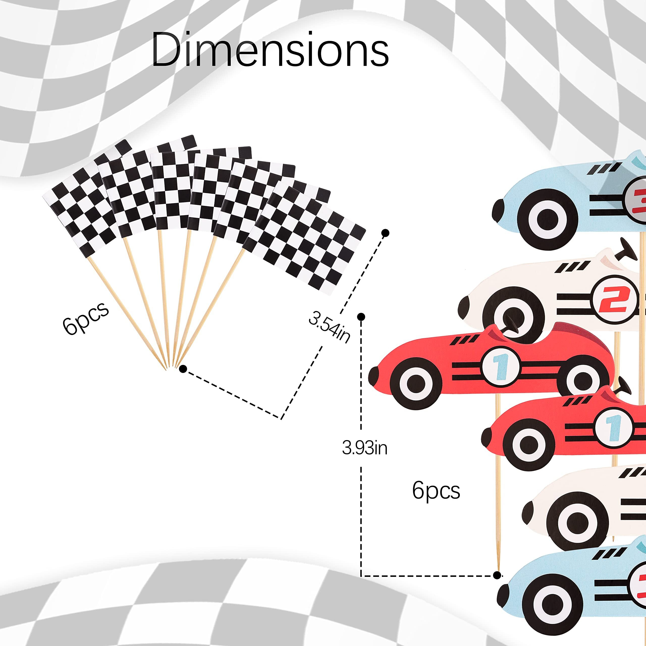 12Pcs Vintage Racing Checkered Flag Cupcake Toppers Racing Themed Birthday Party Or Baby Shower Cupcake Toppers, Buggy Party Decorations, Party Birthday Decorations Cocktails Fruit Sticks Toothpick