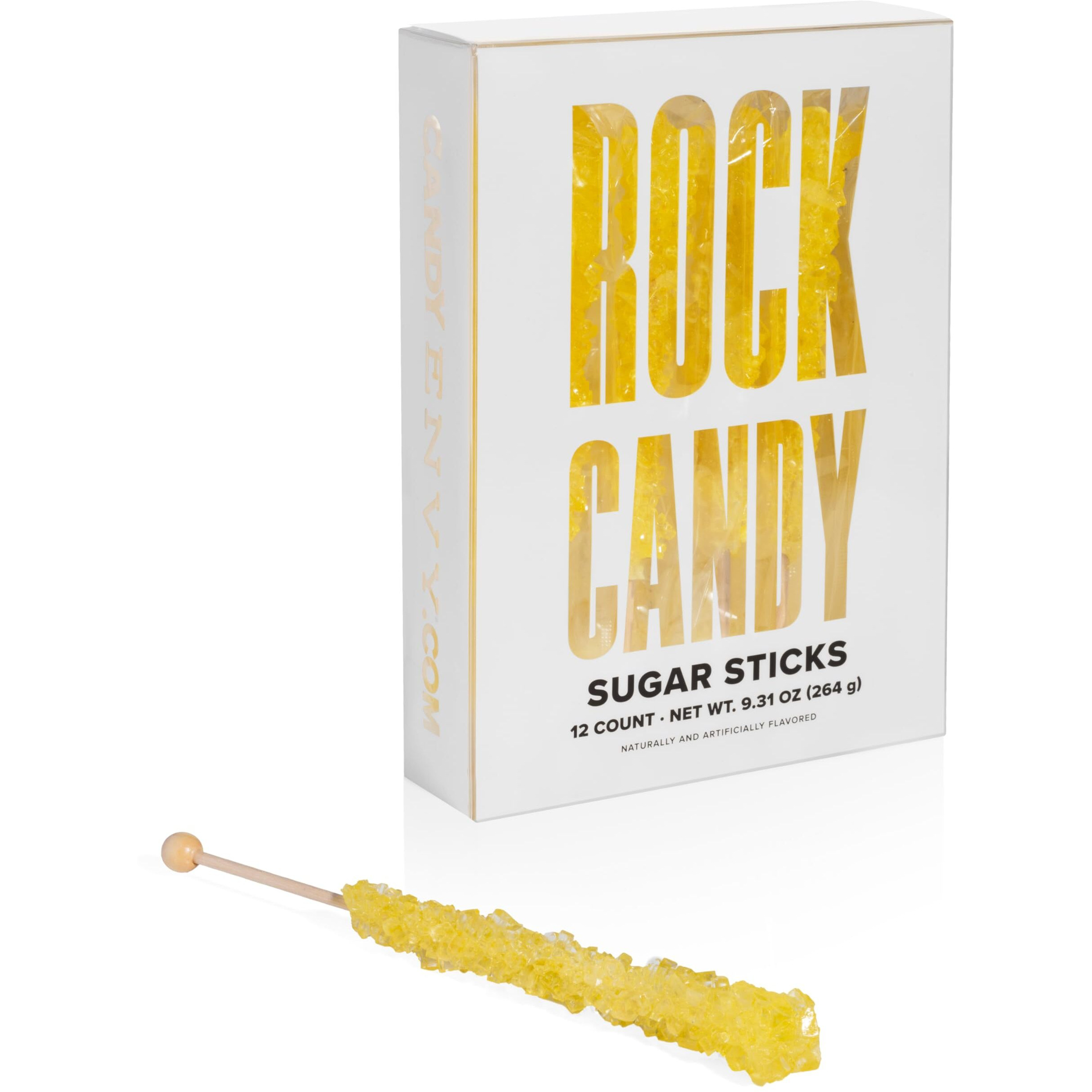 Candy Envy - Yellow Rock Candy Sugar Sticks - Banana Flavored - 12 Indiv. Wrapped