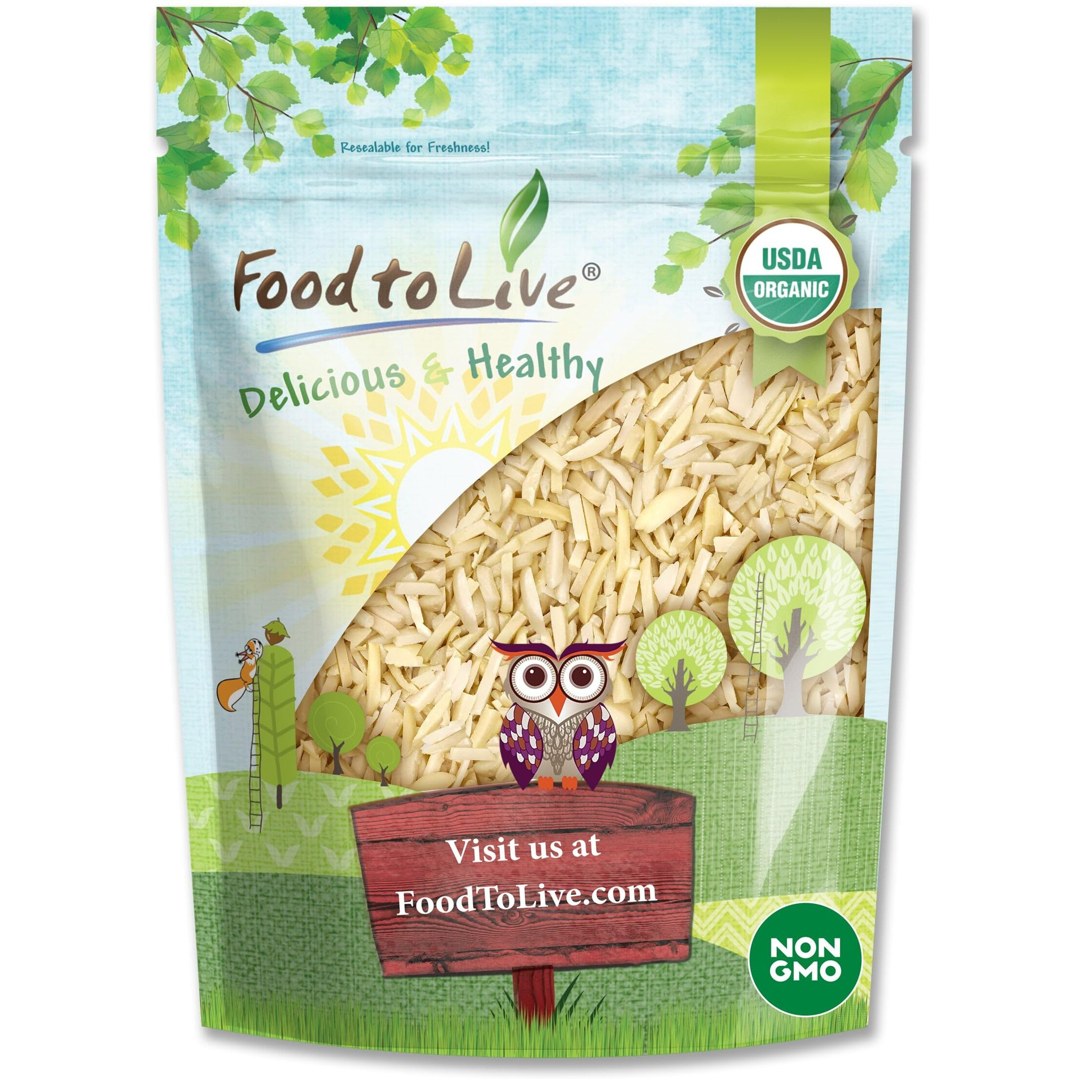 Food To Live Organic Blanched Slivered Almonds, 2 Pounds - Non-Gmo, Raw, Unpasteurized, Unsalted, Vegan, Keto, Paleo, Kosher, High Protein, Dietary Fiber. Great For Cooking, Baking, Salads & Cereals