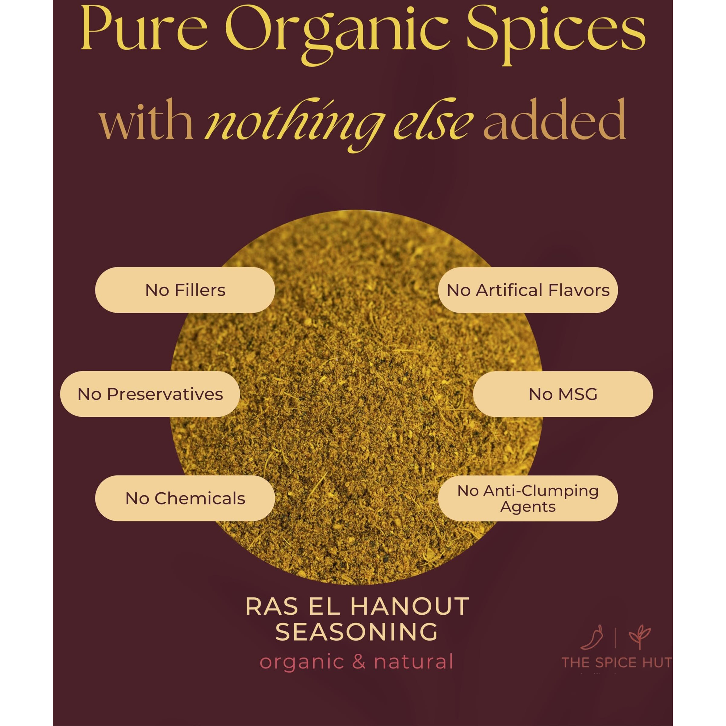Ras El Hanout Seasoning, Organic Authentic North African Spice Blend, 2 Oz, Salt Free, Small Pouch, The Spice Hut