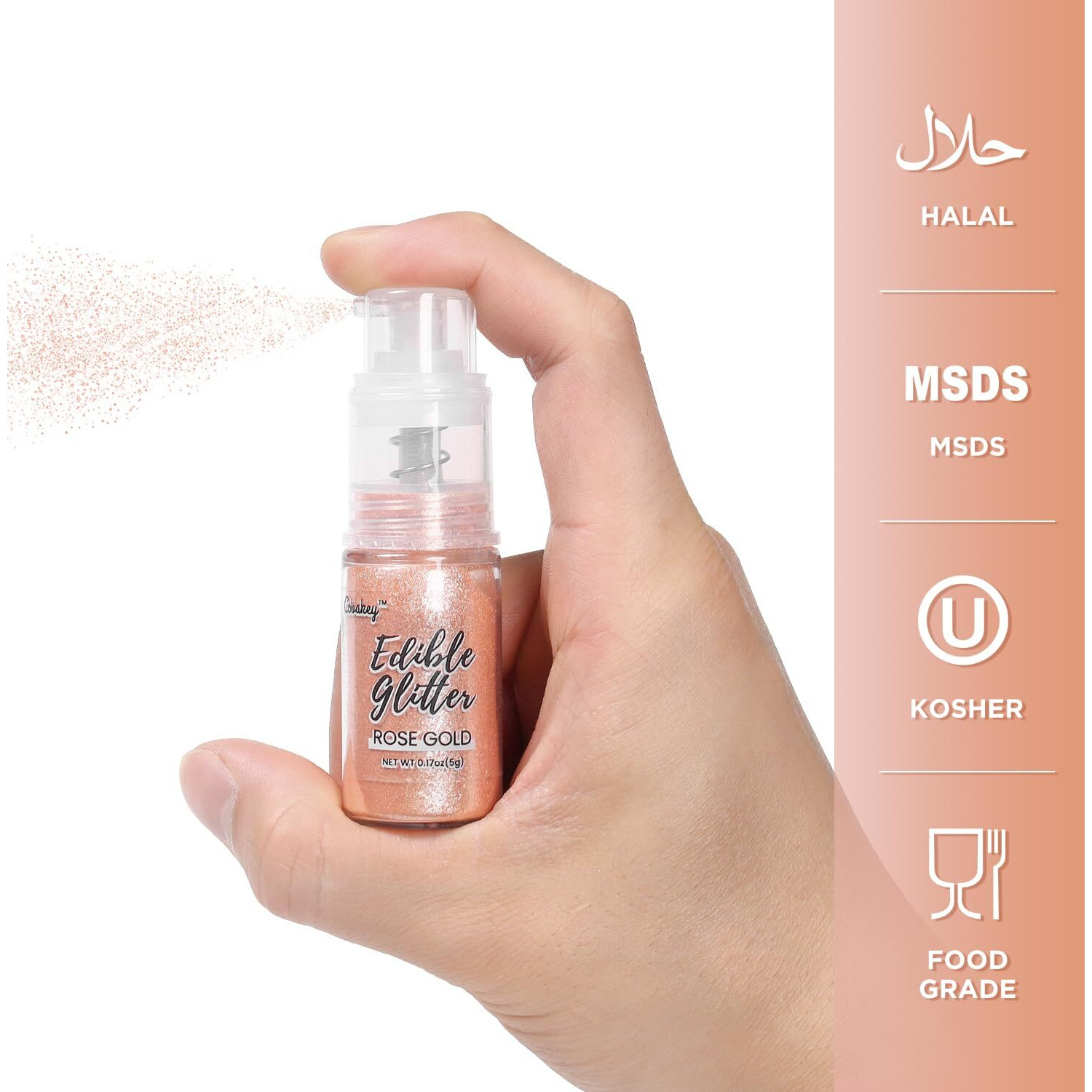 Rose Gold Edible Glitter Spray, 5G Edible Glitter For Cocktails, Cobakey Luster Dust Edible For Cake Decorating, Drinks, Baking, Chocolate, Strawberrie