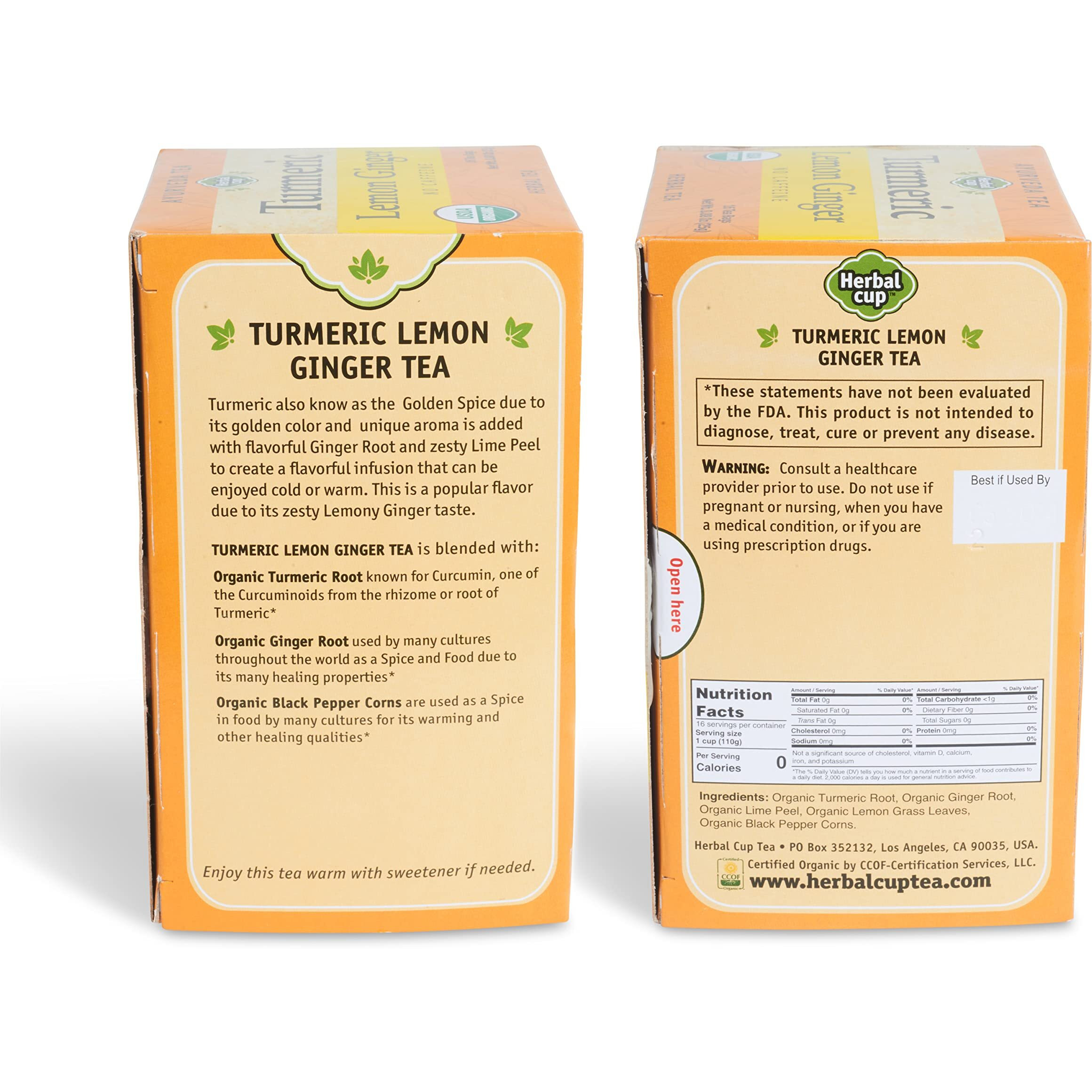 Herbal Cup Ayurveda Turmeric Tea, Organic Lemon Ginger, No Caffeine Herbal Teas (Organic Lemon Ginger, 16 Count (Pack Of 1))