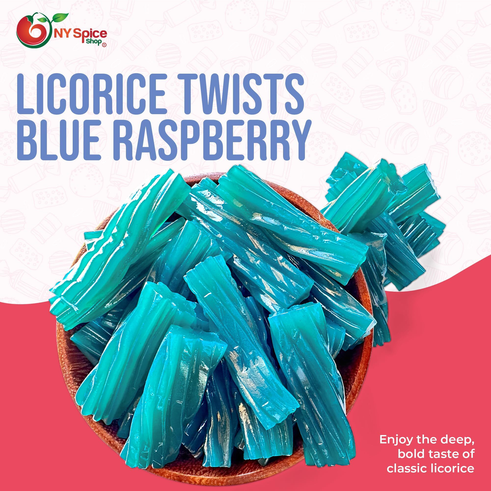 Ny Spice Shop Jumbo Licorice Twists Blue Raspberry Flavored - Jumbo 2 "" Inch Chewy Fruit Flavored Sweet Blue Licorice Rope Candy - Soft And Delicious Liquorice Twirls Candy For Candy Buffet - 1 Pound