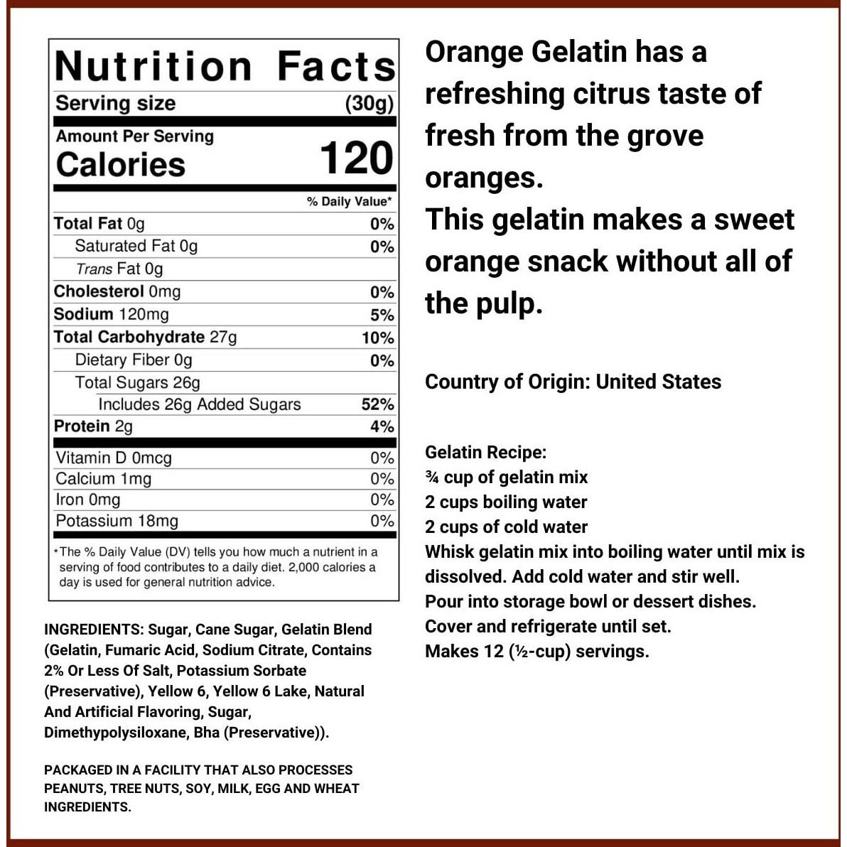 Orange Gelatin - 2 Lb Container (32 Oz)