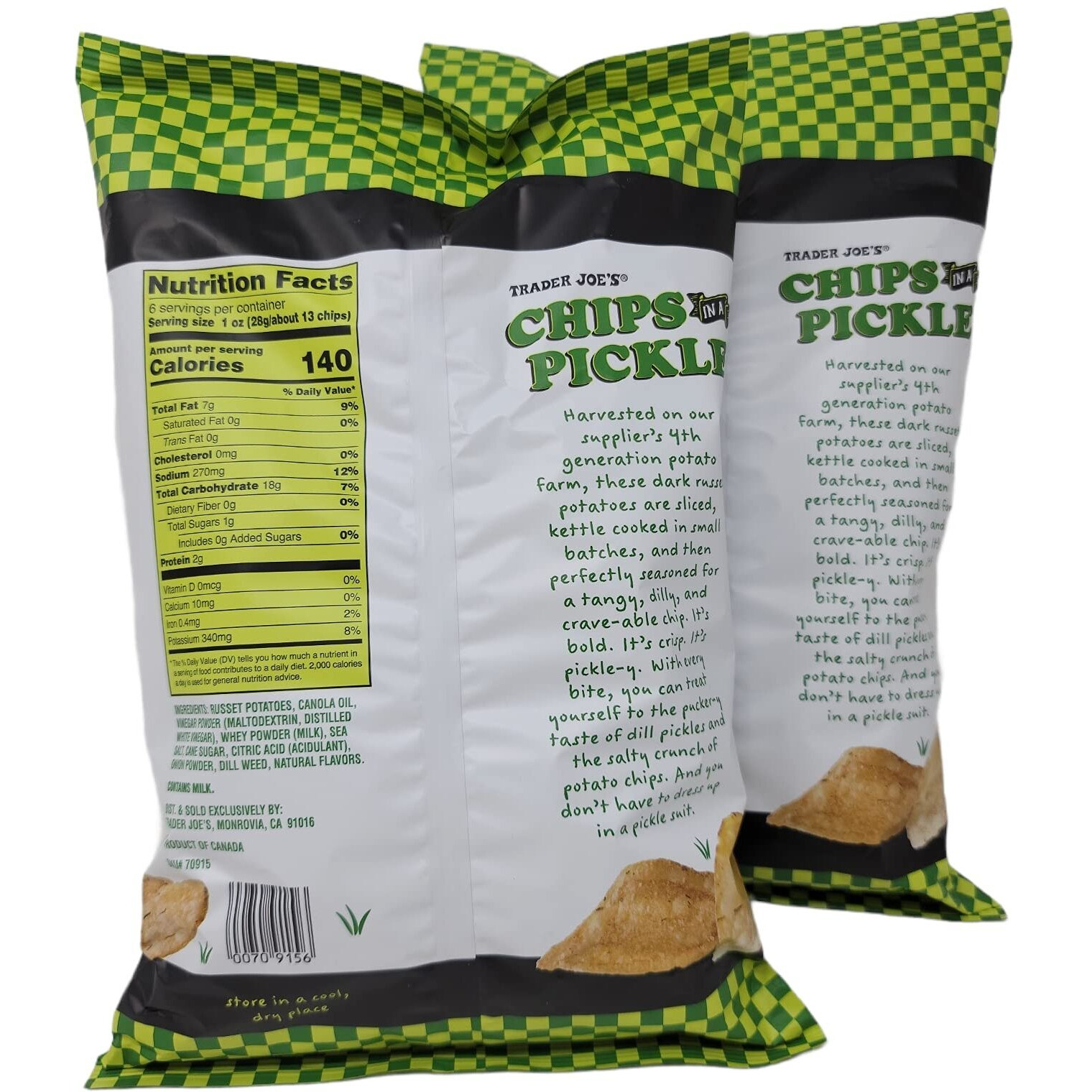 Trader Joe's Chips In A Pickle (Dill Picle Flavored Potato Chips-2 Packs), 6 Ounce (Pack Of 1)