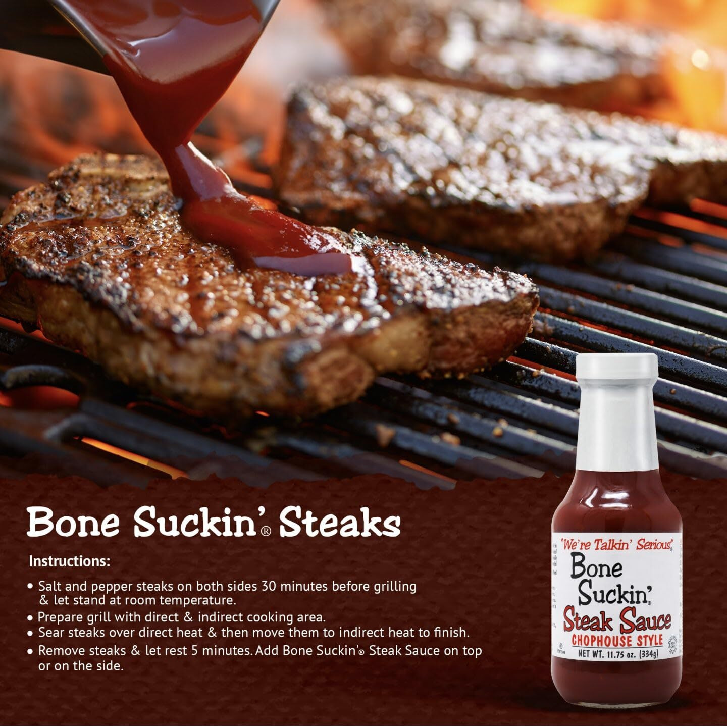 Bone Suckin' Steak Sauce, Chop House Style, Gluten Free With Natural Ingredients, Great On Steaks, Burgers, Chicken, And More (11.75 Ounces)