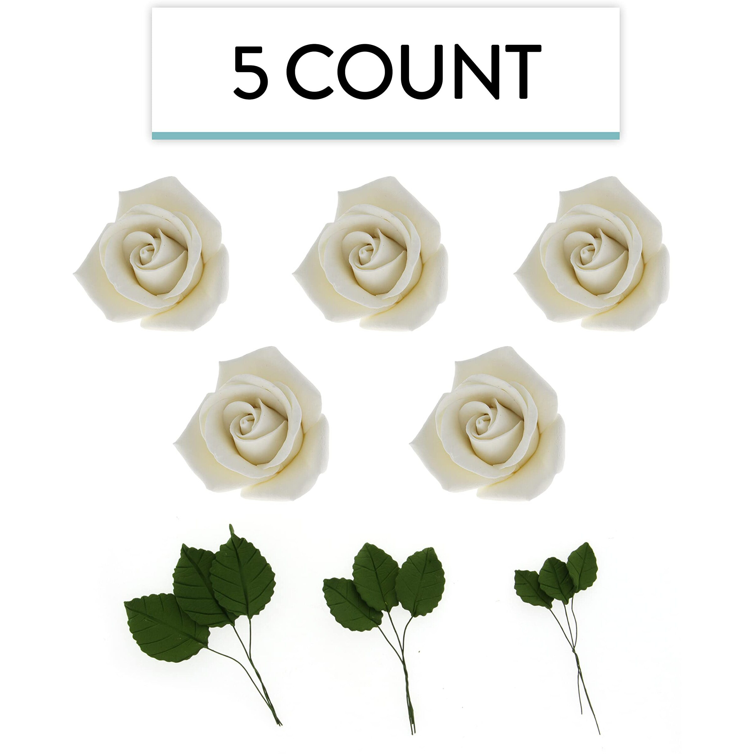 Global Sugar Art Peace Rose White Sugar Cake Flowers 5 Count With Leaves By Chef Alan Tetreault