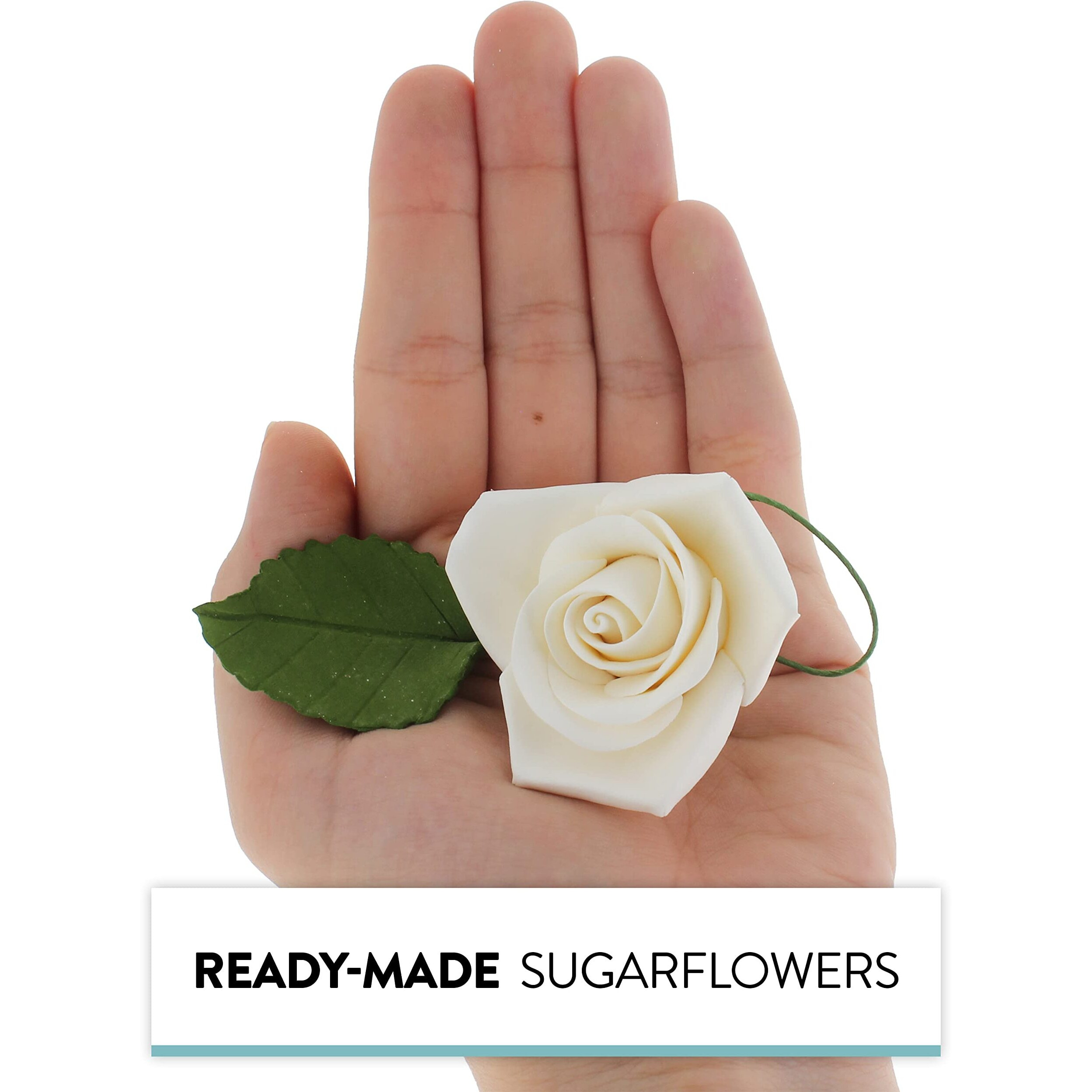 Global Sugar Art Peace Rose White Sugar Cake Flowers 5 Count With Leaves By Chef Alan Tetreault