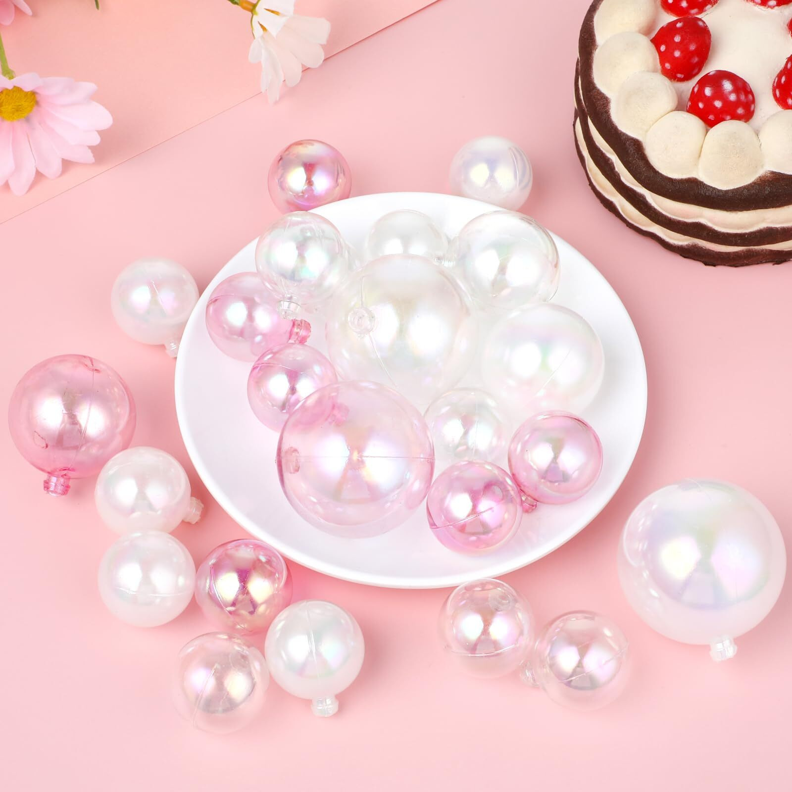 24 Pcs Colorful Bubble Decorations Ball Cake Topper Balloon Cake Topper Bubble Bubble Balls Cupcake Insert Topper Set Diy Decoration For Wedding Anniversary Baby Shower Birthday Party(Clearpinkwhite)