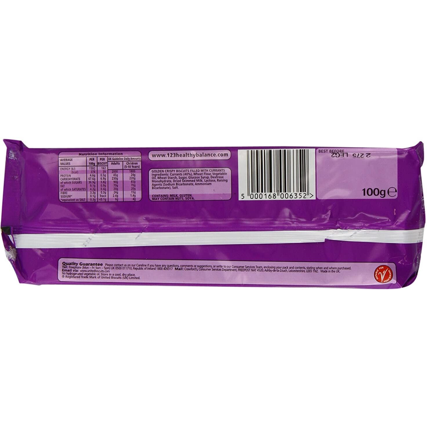 Crawford's Garibaldi Biscuits 100G (Pack Of 12)