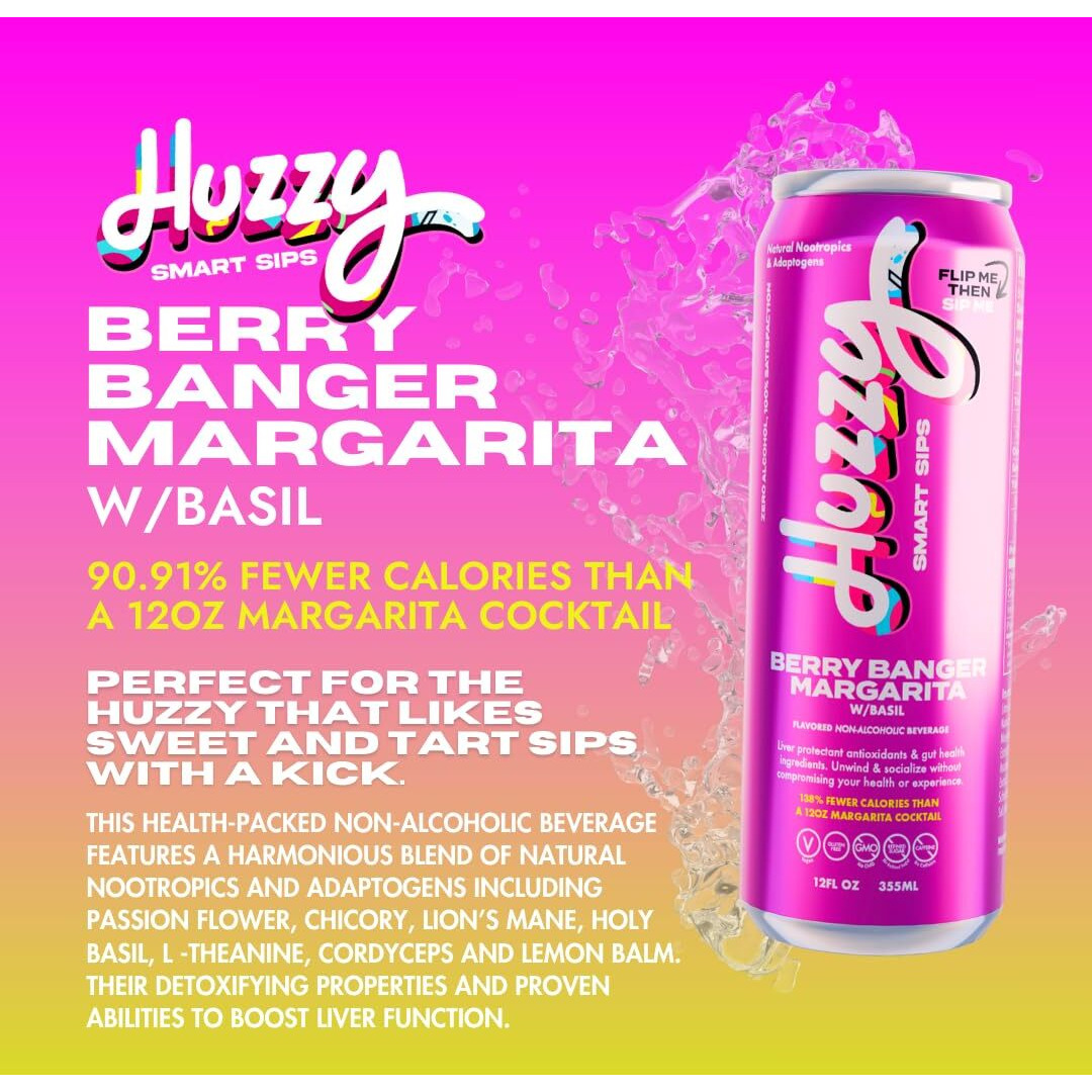 Berry Banger Non Alcoholic Drinks Margarita - Alcohol Replacement Drinks For All Occasions, Mocktails Non-Alcoholic Drinks, Alcohol-Free Drinks Canned Mocktails (4-Pack)