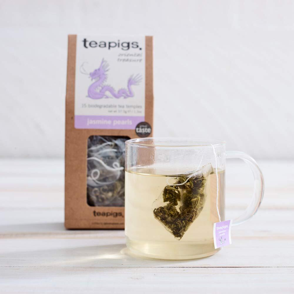 Teapigs Jasmine Pearls Green Tea Bags, 15 Count, Rolled Pearls Of Green Tea & Whole Jasmine Flowers, Biodegradable Tea Bag