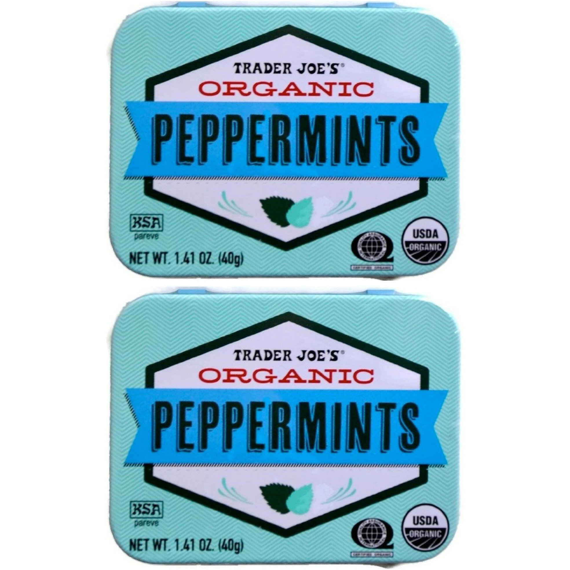 Trader Joe's Organic Peppermints, 1.41 Oz Tin (Pack Of 2)