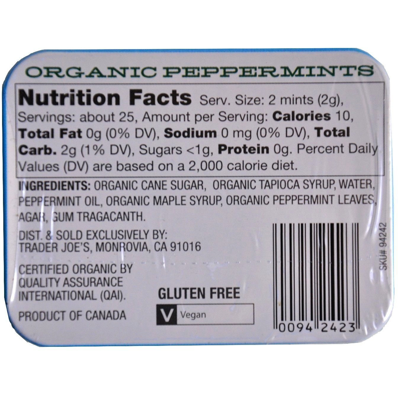 Trader Joe's Organic Peppermints, 1.41 Oz Tin (Pack Of 2)