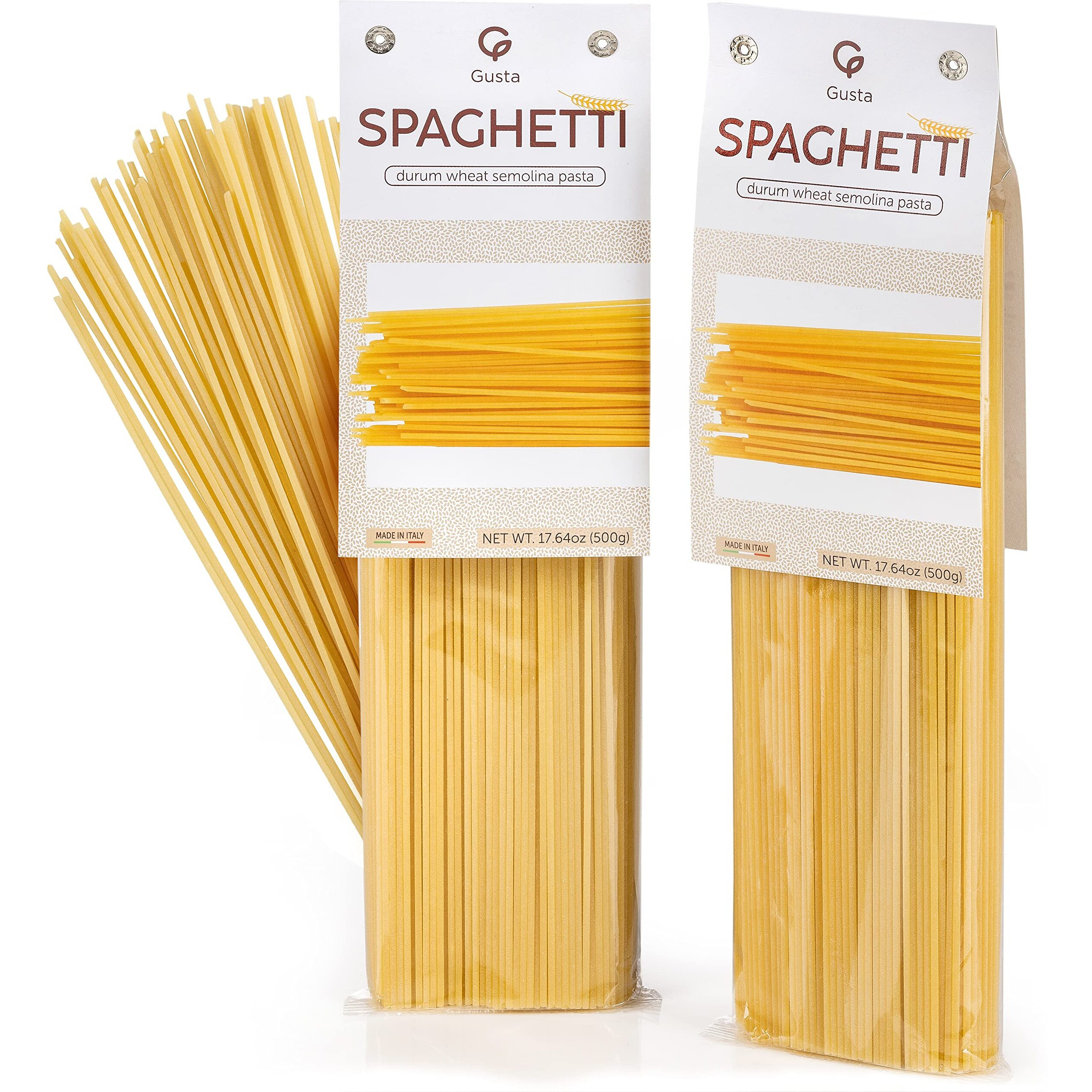 Gusta Spaghetti Noodles Pasta - Premium Italian Pasta From Italy - Durum Wheat Semolina Organic "&quotAl Dente"" Pasta - Non-Gmo & Gourmet Pasta - Family Owned Brand - 17.64Oz / 500G (2 Pack)