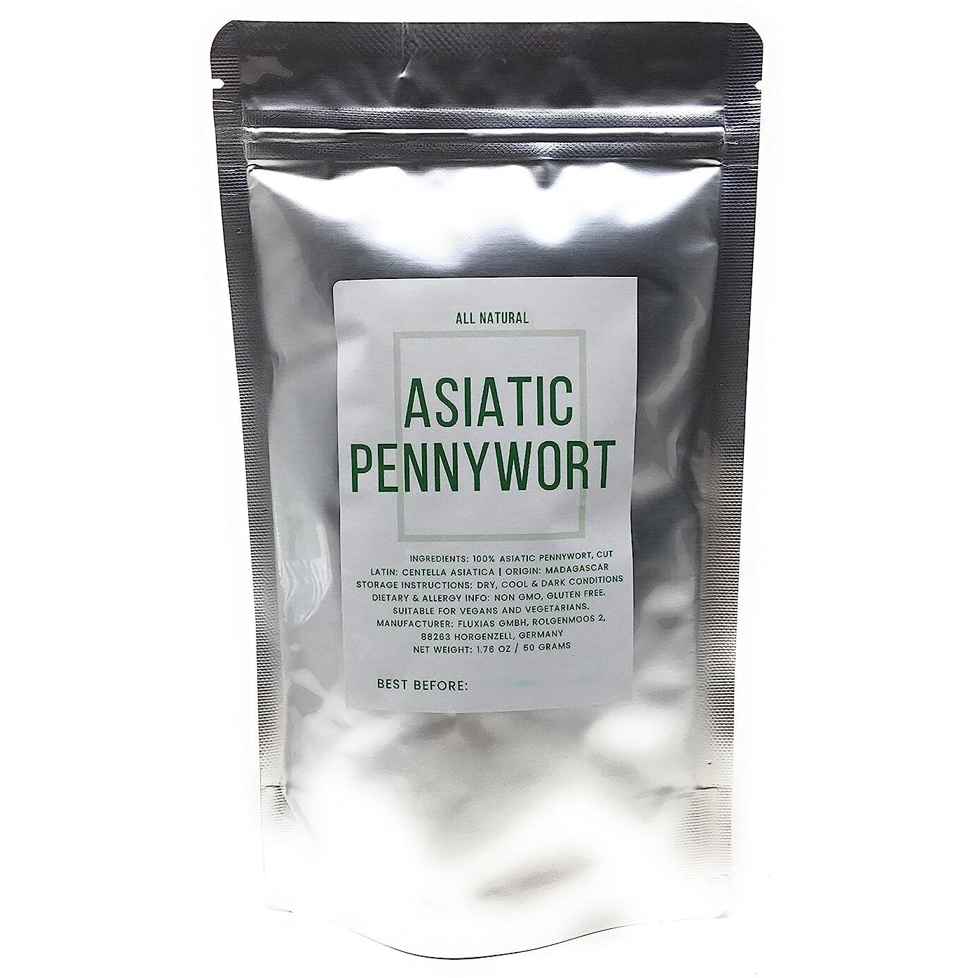 100% Natural Gotu Kola (Asiatic Pennywort) - Dried & Cut Centella Asiatica From Madagascar - Net Weight 1.76 Oz / 50 Grams