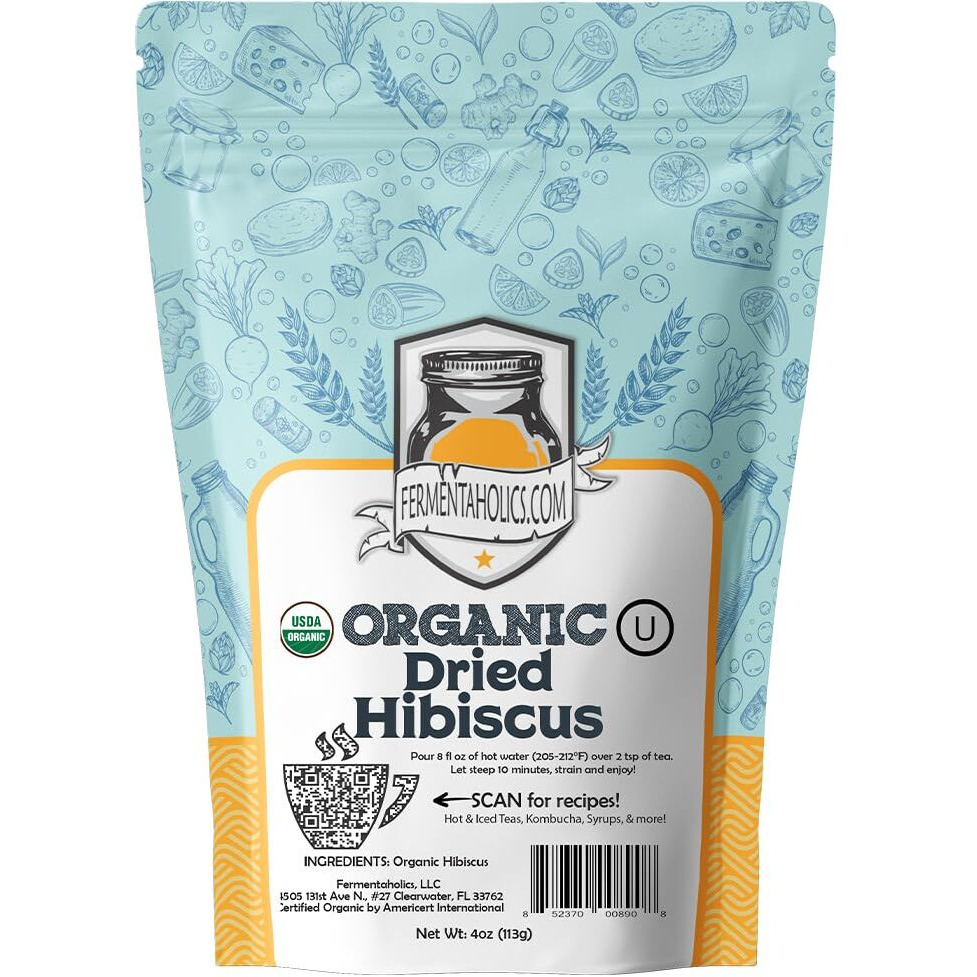 Fermentaholics Usda Certified Organic Dried Hibiscus Flowers - Perfect For Kombucha Brewing