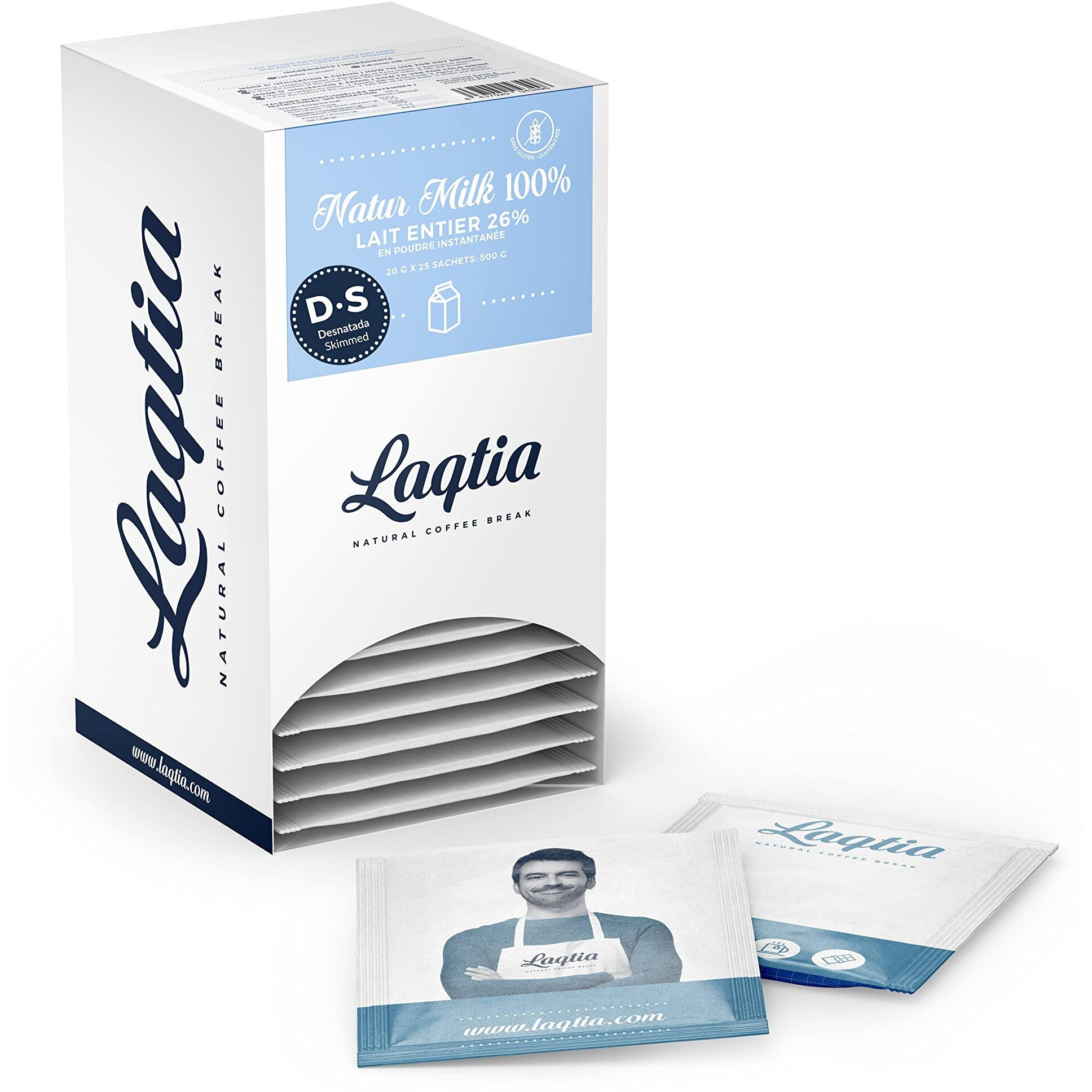 Instant Skim Milk Powder / Non-Fat Milk Powder Packets By Laqtia, 18 Count Box, Makes An 8Oz Glass Of Milk, Non Gmo, Free Of Bst And Rbgh, Made Using 100% European Dairy, Product Of Spain (Convenient On-The-Go Instant Milk)