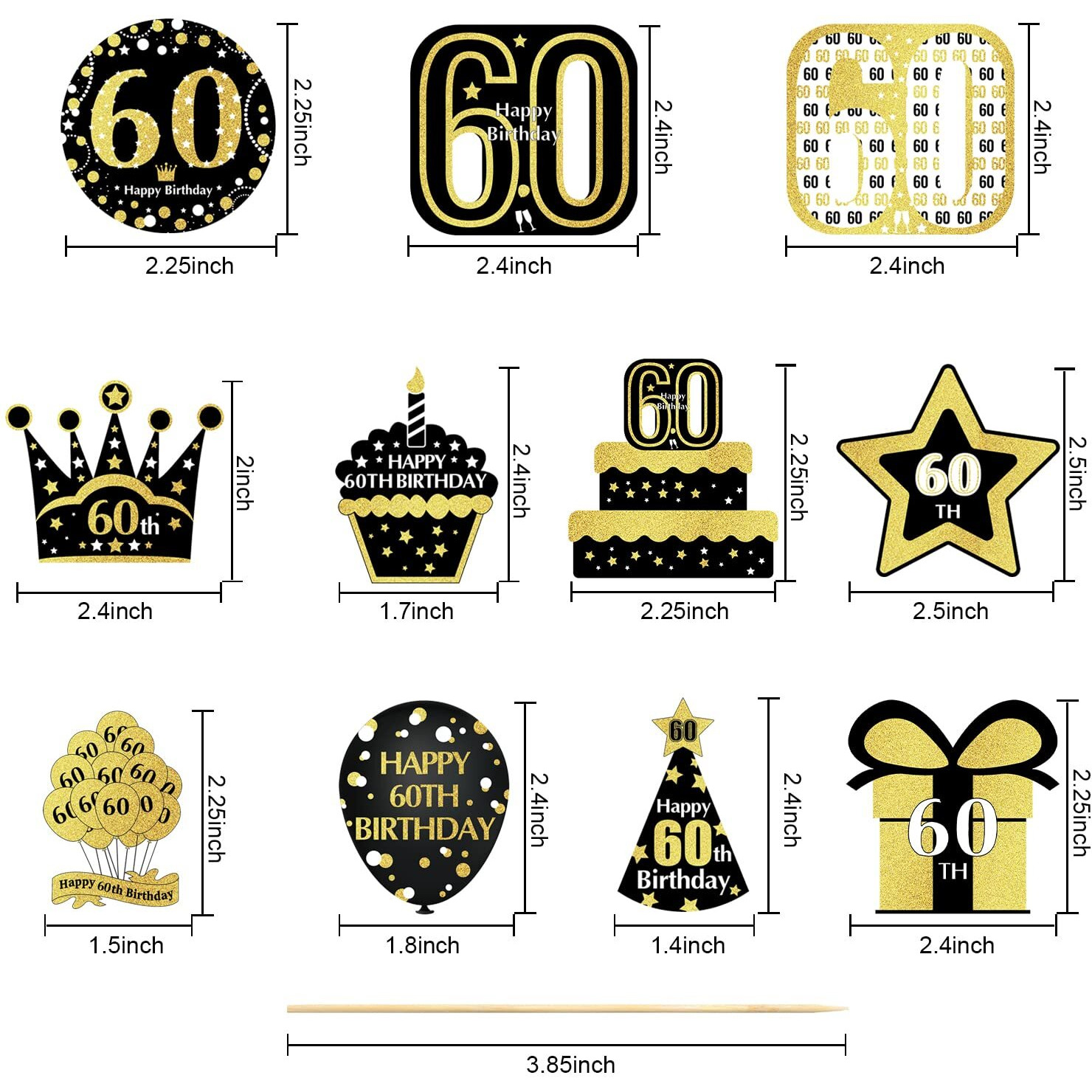 48Pcs 60Th Birthday Cupcake Toppers Decorations For Men Women, Gold 60 Birthday Cake Topper Party Supplies, Happy Sixty Birthday Cupcake Picks Decor