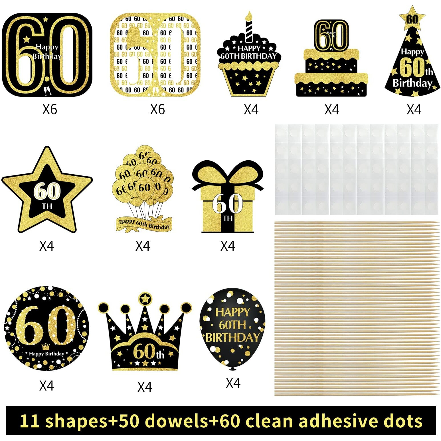 48Pcs 60Th Birthday Cupcake Toppers Decorations For Men Women, Gold 60 Birthday Cake Topper Party Supplies, Happy Sixty Birthday Cupcake Picks Decor