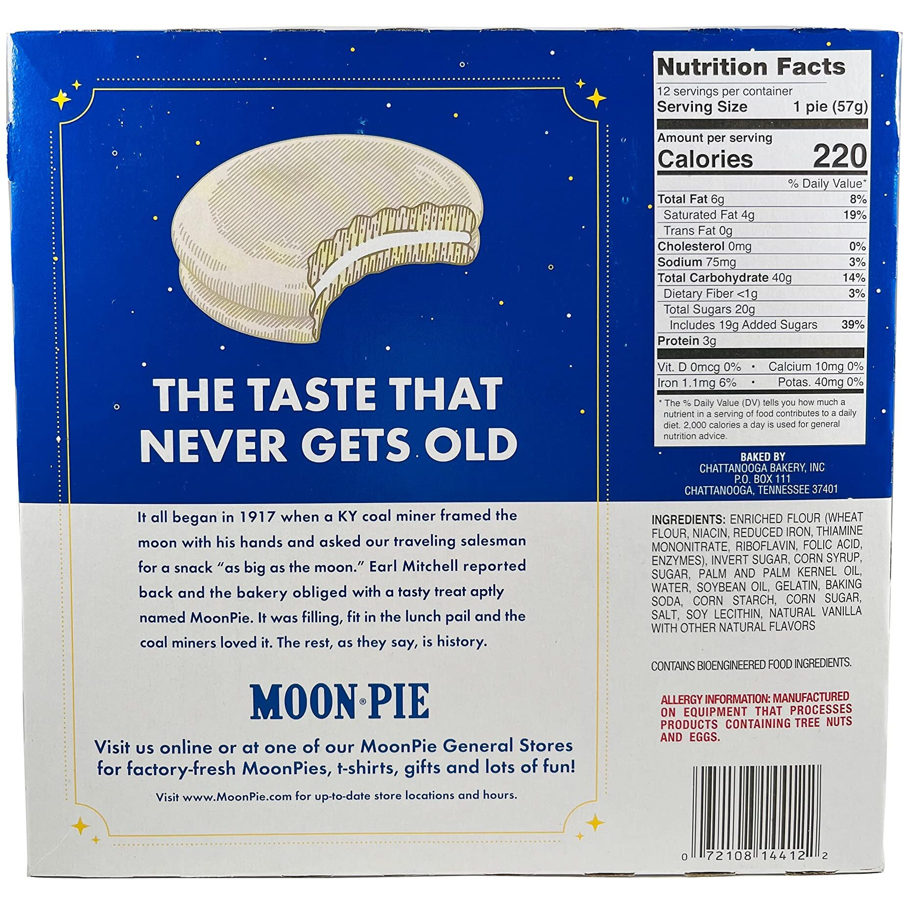 Moon Pie Single Decker - Vanilla. The Original Marshmallow Sandwich, 12 Pies Per Box.