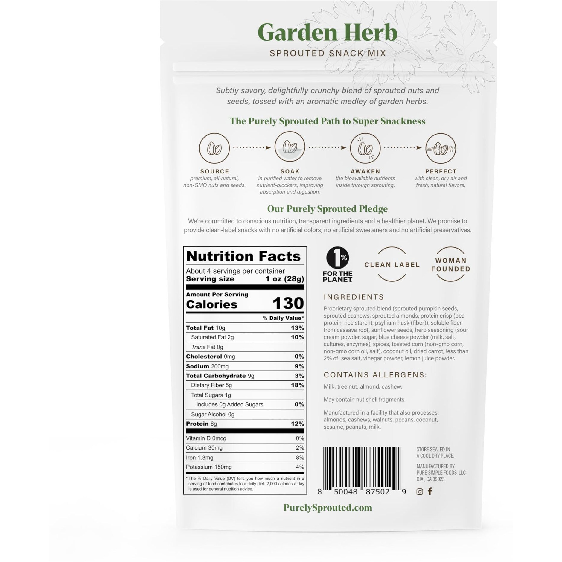 Purely Sprouted Savory Sampler, Non-Gmo Superfood For Healthy, Certified Usda Organic, Gluten-Free Snacking (4 Oz, 6 Pack)