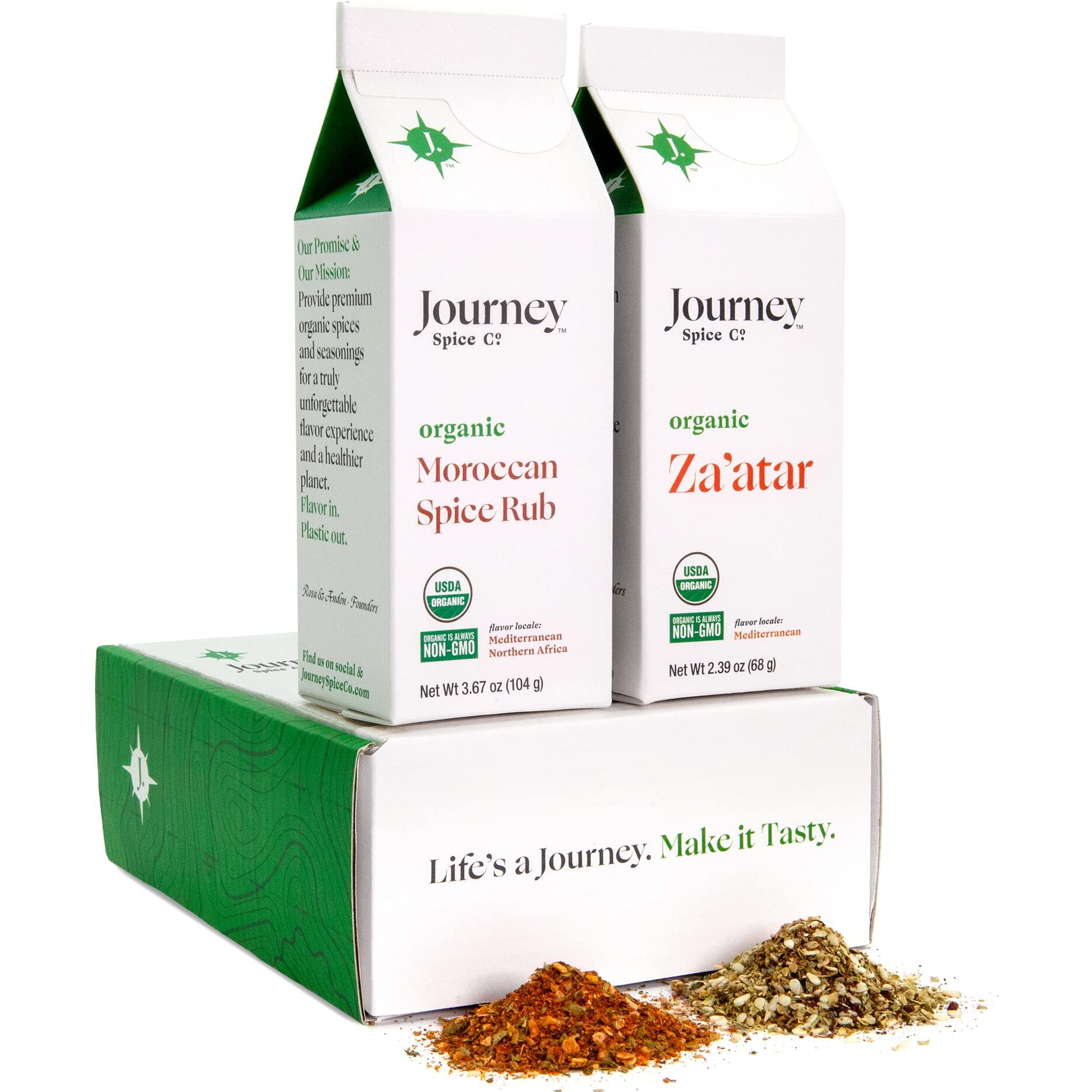 Gourmet Organic Moroccan Spice Rub & Organic Zaatar Gift Set By Journey Spice Co. | Salt-Free | Mediterranean Seasoning | Meat & Vegetable Seasoning