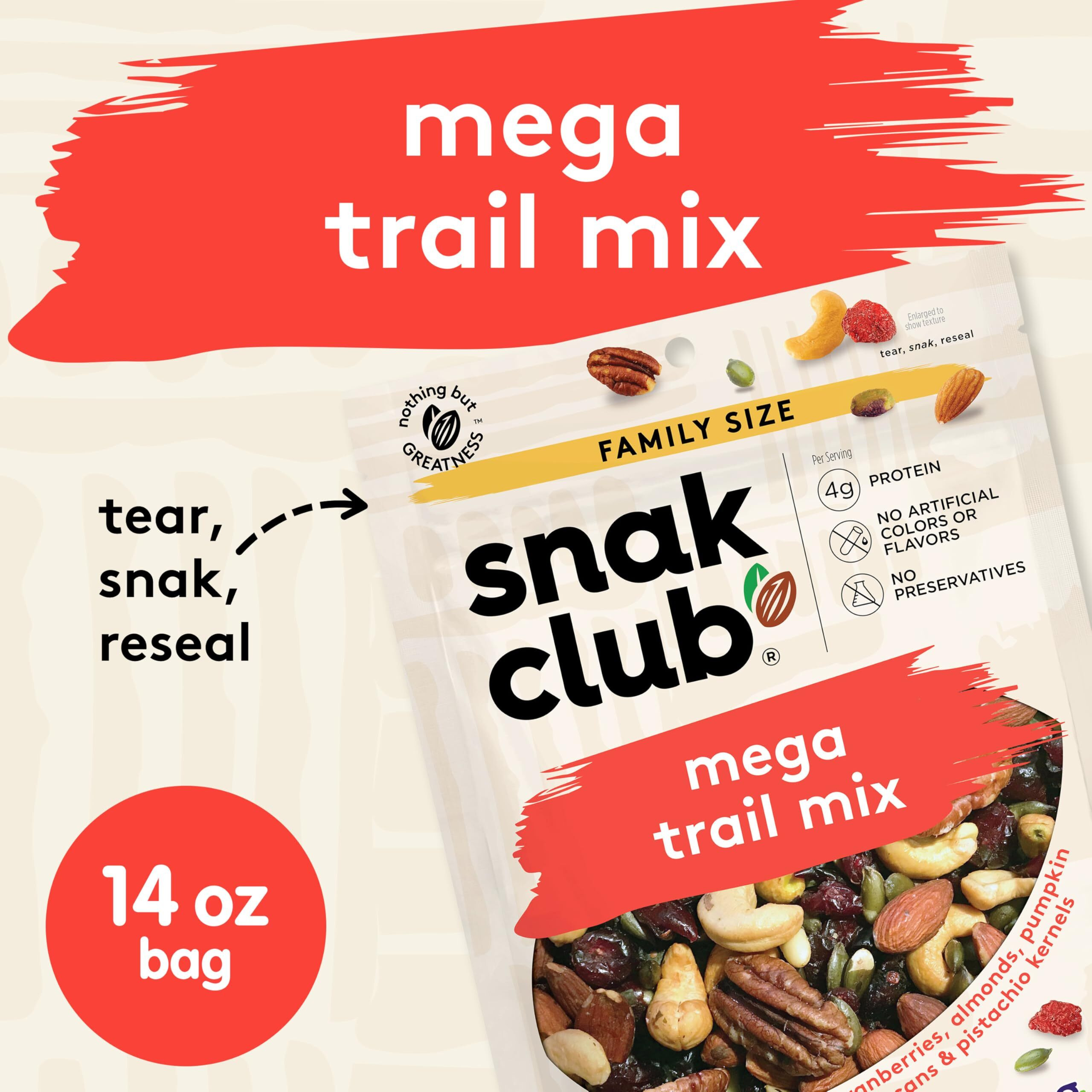 Snak Club Mega Trail Mix With Cranberries, Almonds, Pumpkin Seeds, Cashews, Pecans, And Pistachio Kernels, Gluten-Free And Kosher Snack, 14 Oz Resealable Bag