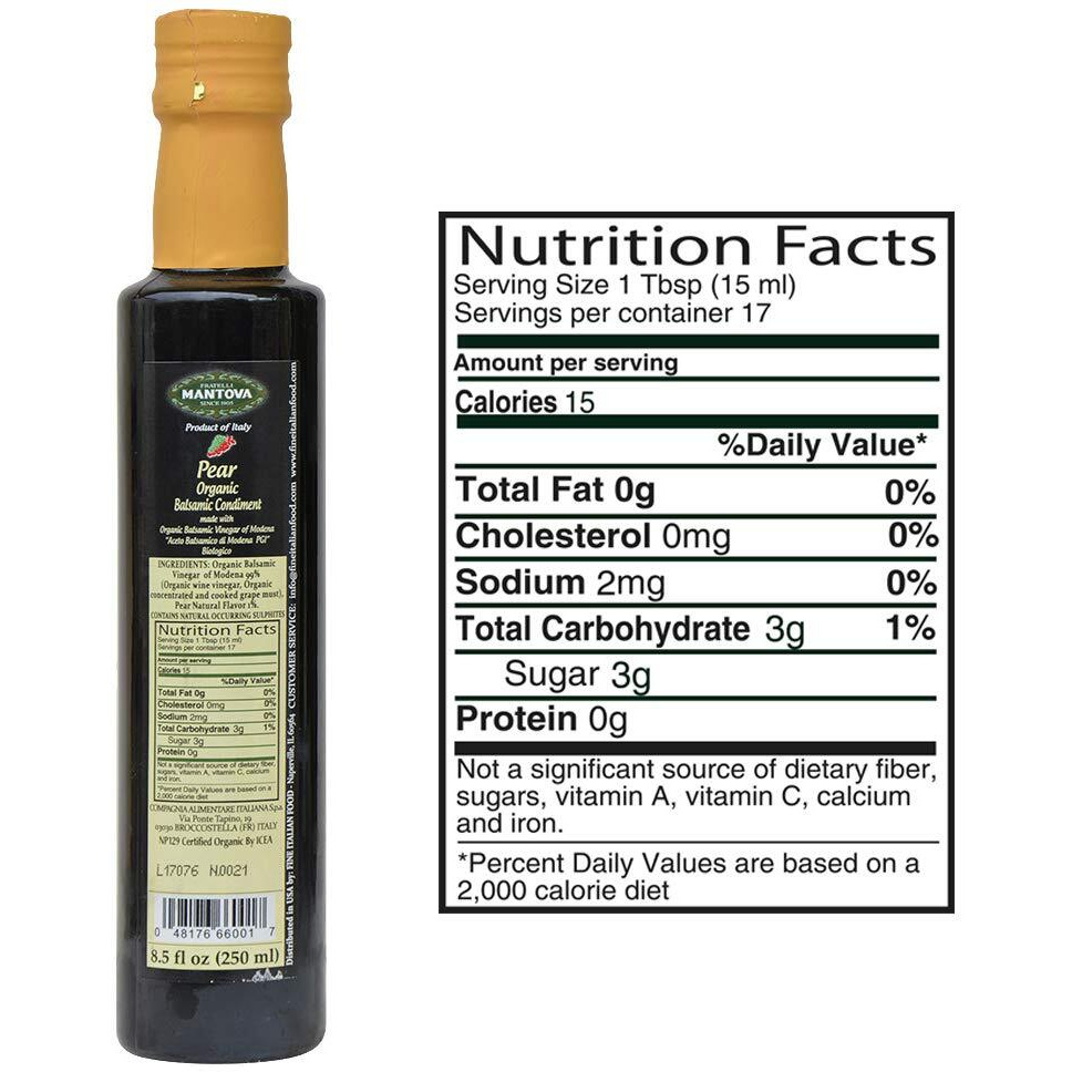 Mantova Organic Pear Balsamic Vinegar Of Modena, Perfect For Salad Dressing, Pasta Salad, Ice Cream And Cocktails, 8.5 Oz