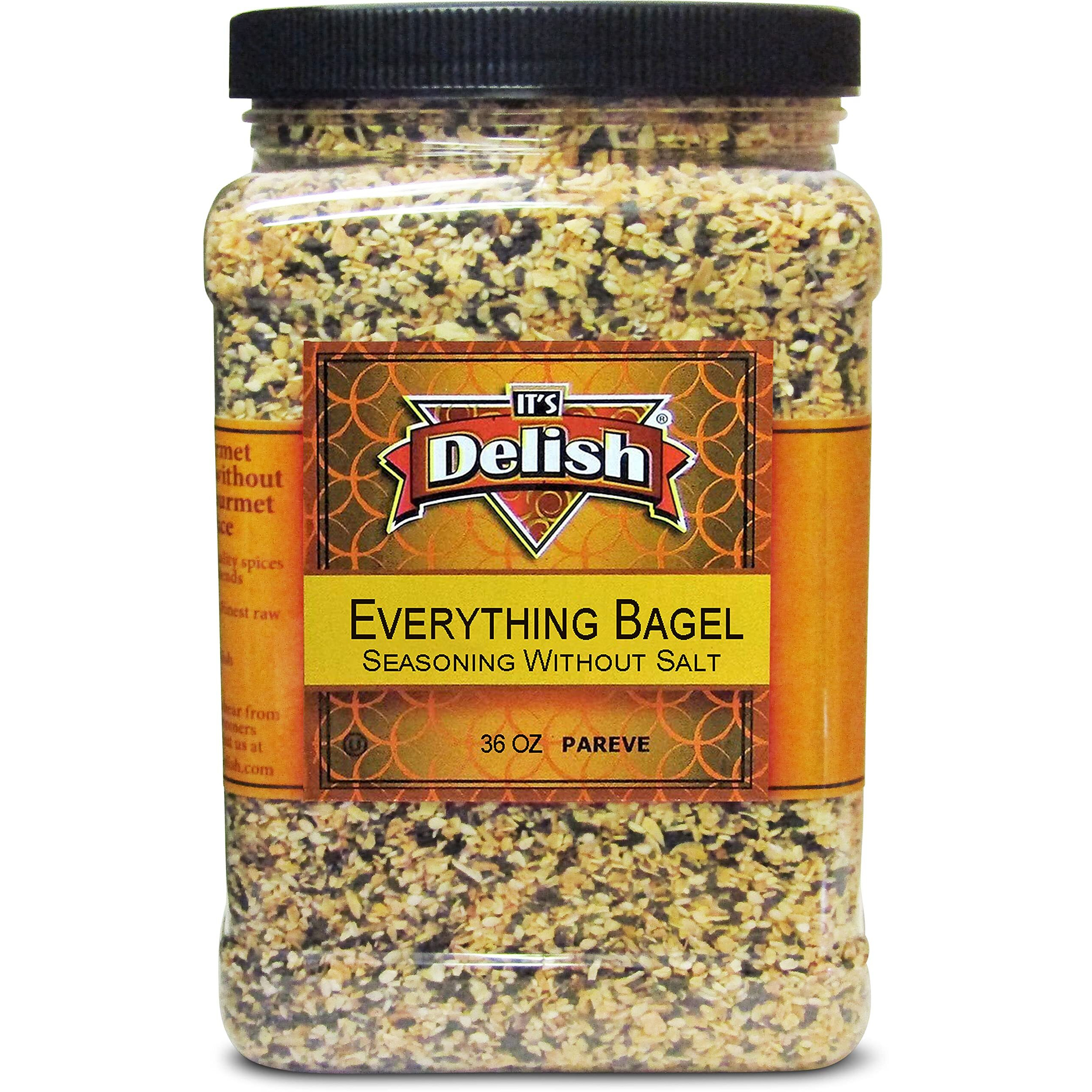 Everything Bagel Seasoning Blend With No Salt By It's Delish, 36 Oz (2.25 Lbs) Jumbo Container - Premium All Natural Bagel Spice Seasoning Mix Without Salt For Bagels, Buns, Bread, Salad Topping Seasonings For Food - Usa Made, Salt-Free, Keto, Vegan, Kosher