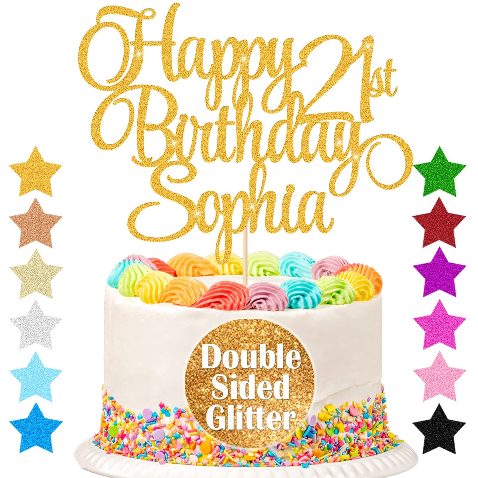 Happy Birthday Cake Topper Personalized Cake Topper Birthday Decoration With Any Age & Name 11 Colors Double-Sided Glitter Cake Topper Gifts For 13Th 16Th 18Th 21St 30Th 50Th 60Th (Gold)
