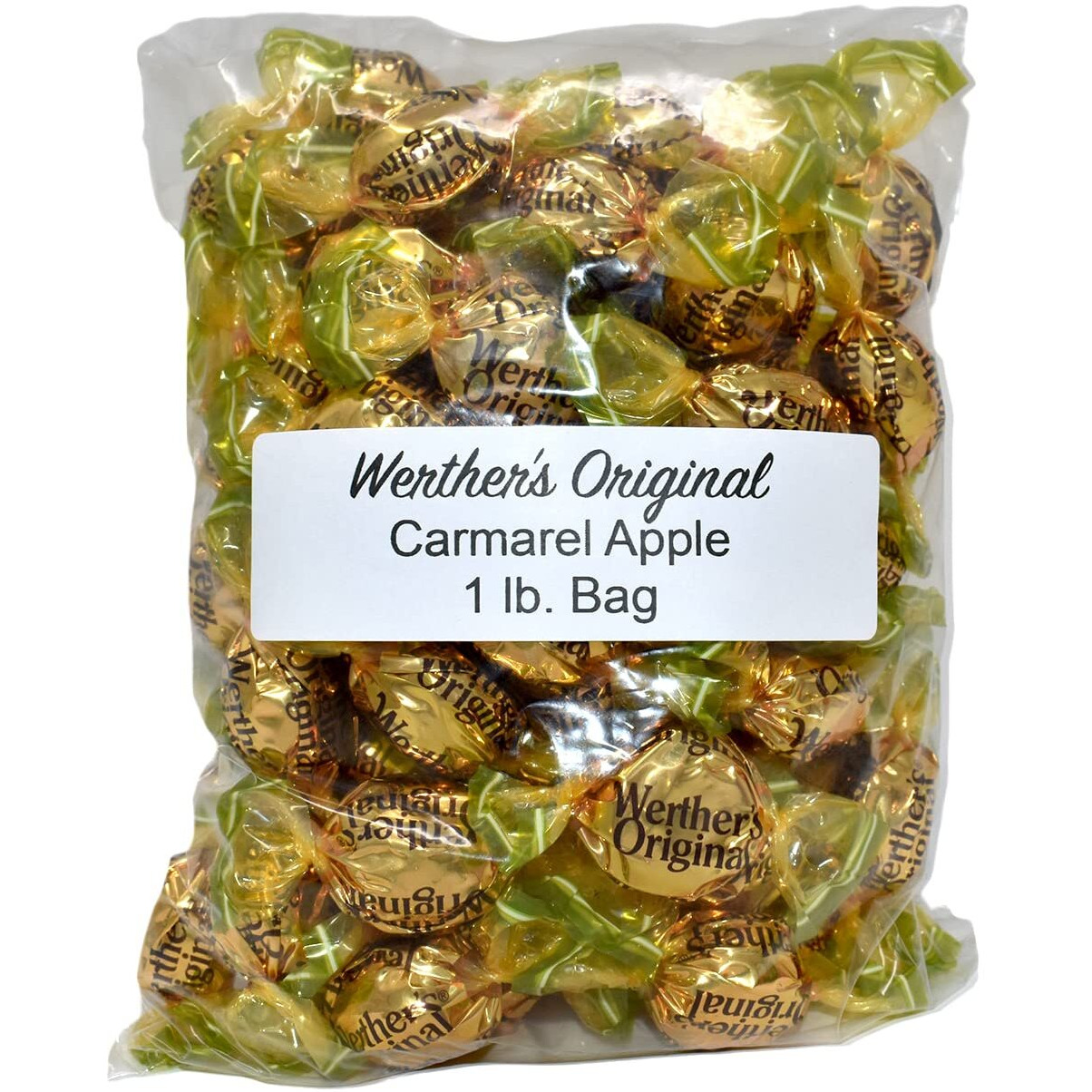 Bulk Werthers Original Hard Candy | Bulk Candy Individually Wrapped | Werthers Caramel Candy | 1 Lb Individual Flavor Bag | Includes Aromatik Mint Card (Caramel Apple)