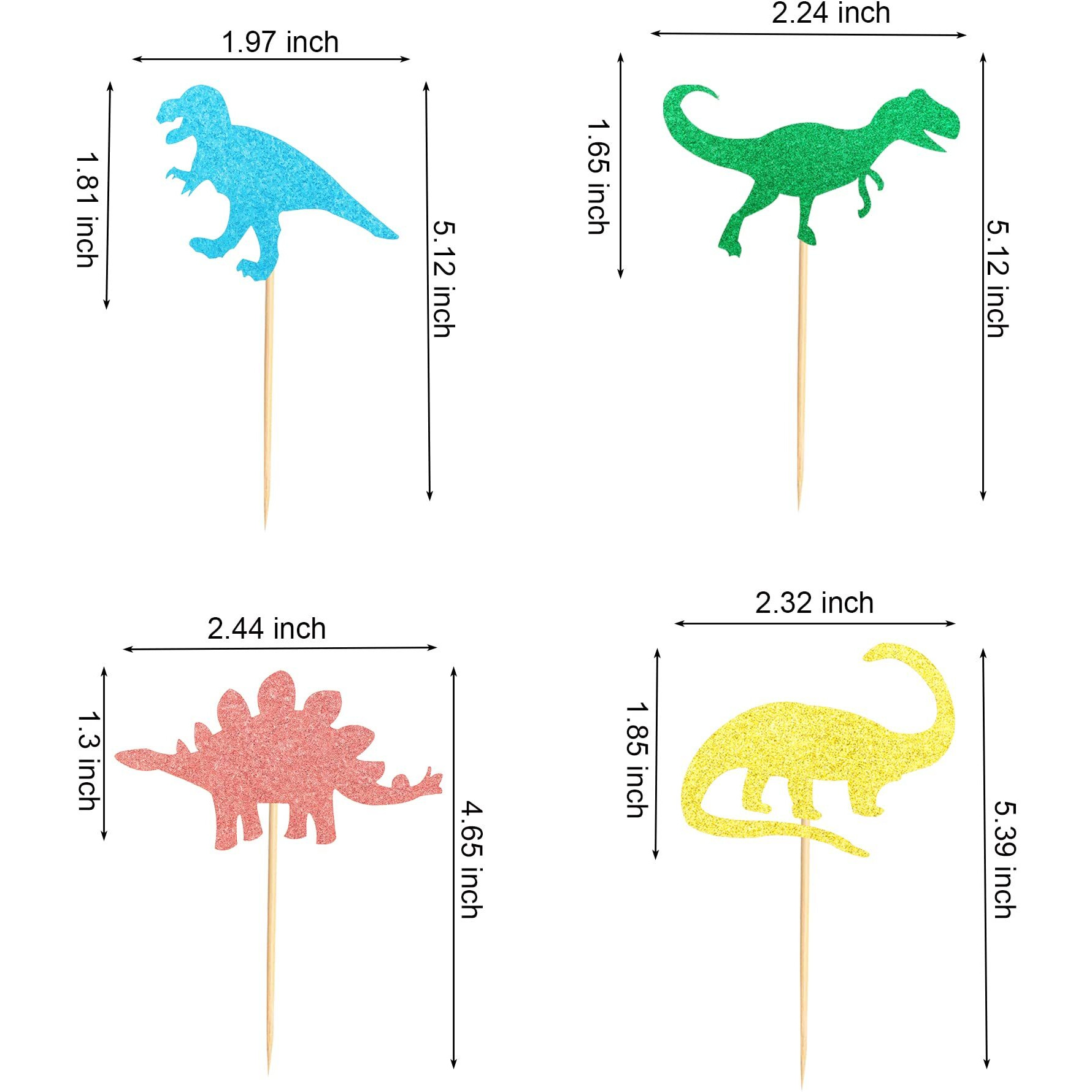 Arthsdite Pack Of 48 Glitter Pre-Assembled Dinosaur Cupcake Toppers Gold Green Dino Cupcake Picks Glitter For Kids First Birthday Baby Shower Cake Decoration