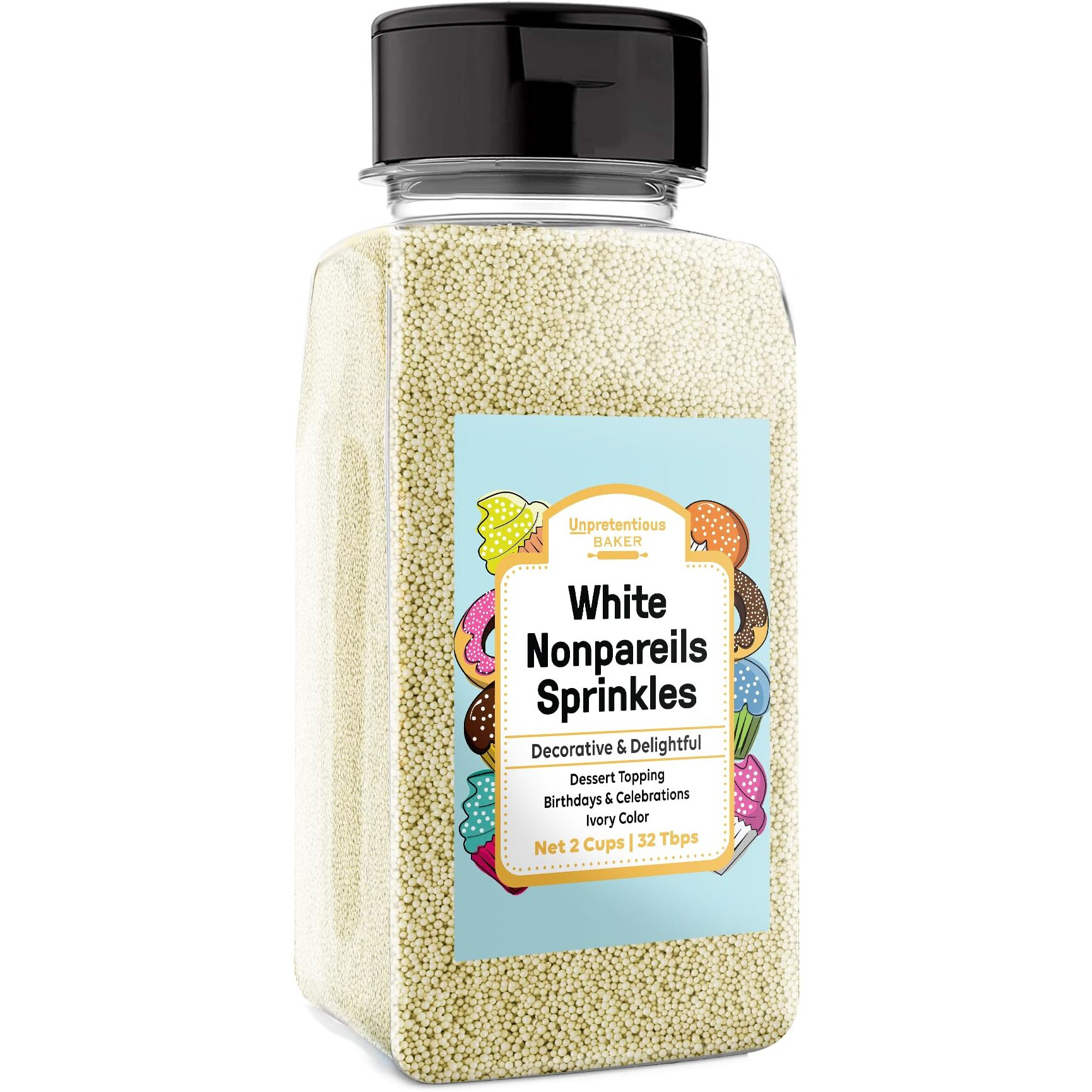Unpretentious Ivory Nonpareils,1Lb, Dessert Topping, Round Sprinkles