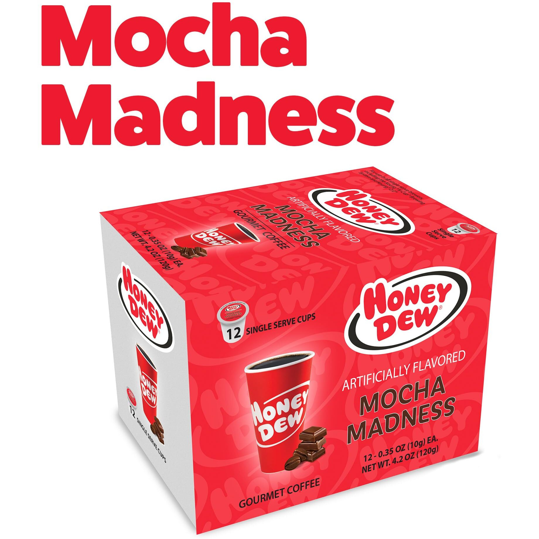 Honey Dew Donuts - Mocha Madness Flavored Coffee - Single Serve Coffee Pods, Compatible With Keurig Brewers - 12 Pods