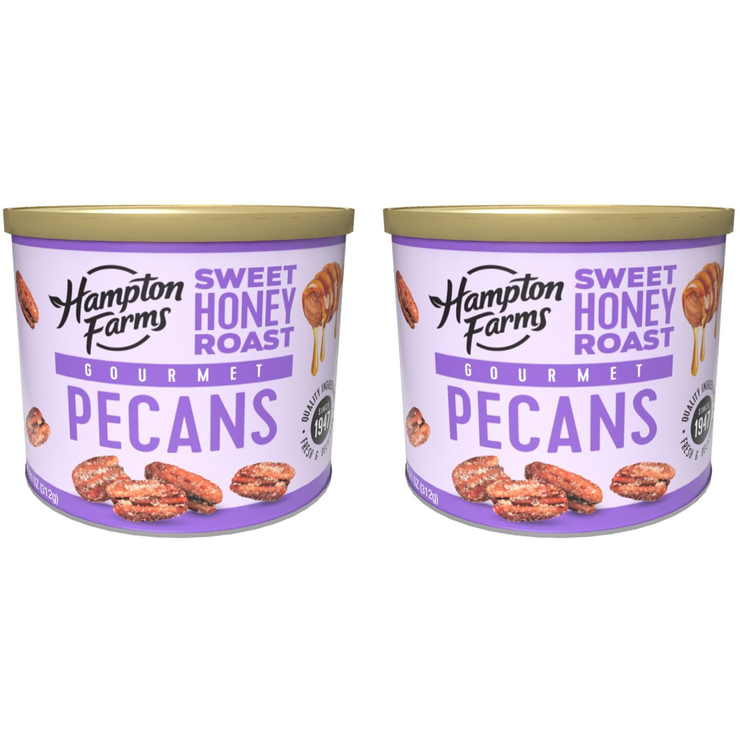 Hampton Farms - Usa Grown Gourmet Nuts - Honey Roasted Pecans - 10 Oz. Canisters - 2 Pack