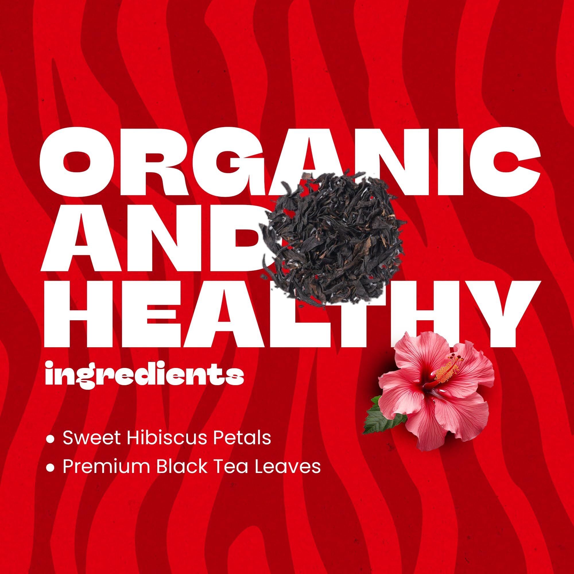 Tiger Organics, Hibiscus Black Tea - 100 Biodegradable Teabags | Improves Heart Health & Boosts Immunity | Essential After-Dinner Sip | Usda Organic Certified