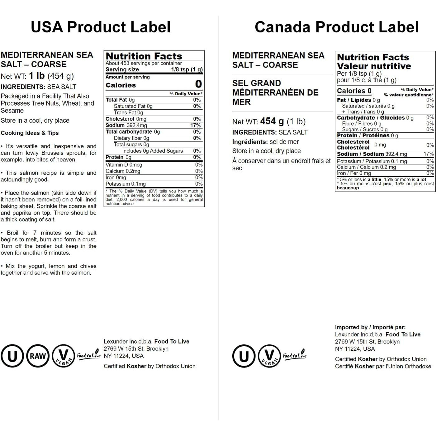 Food To Live Mediterranean Sea Salt, 1 Pound - Coarse Grain, Pure Crystals, No Additives, No Preservatives, Vegan, Kosher. Rich In Minerals. For Cooking, Baking, Pickling. Perfect For Salt Grinders.