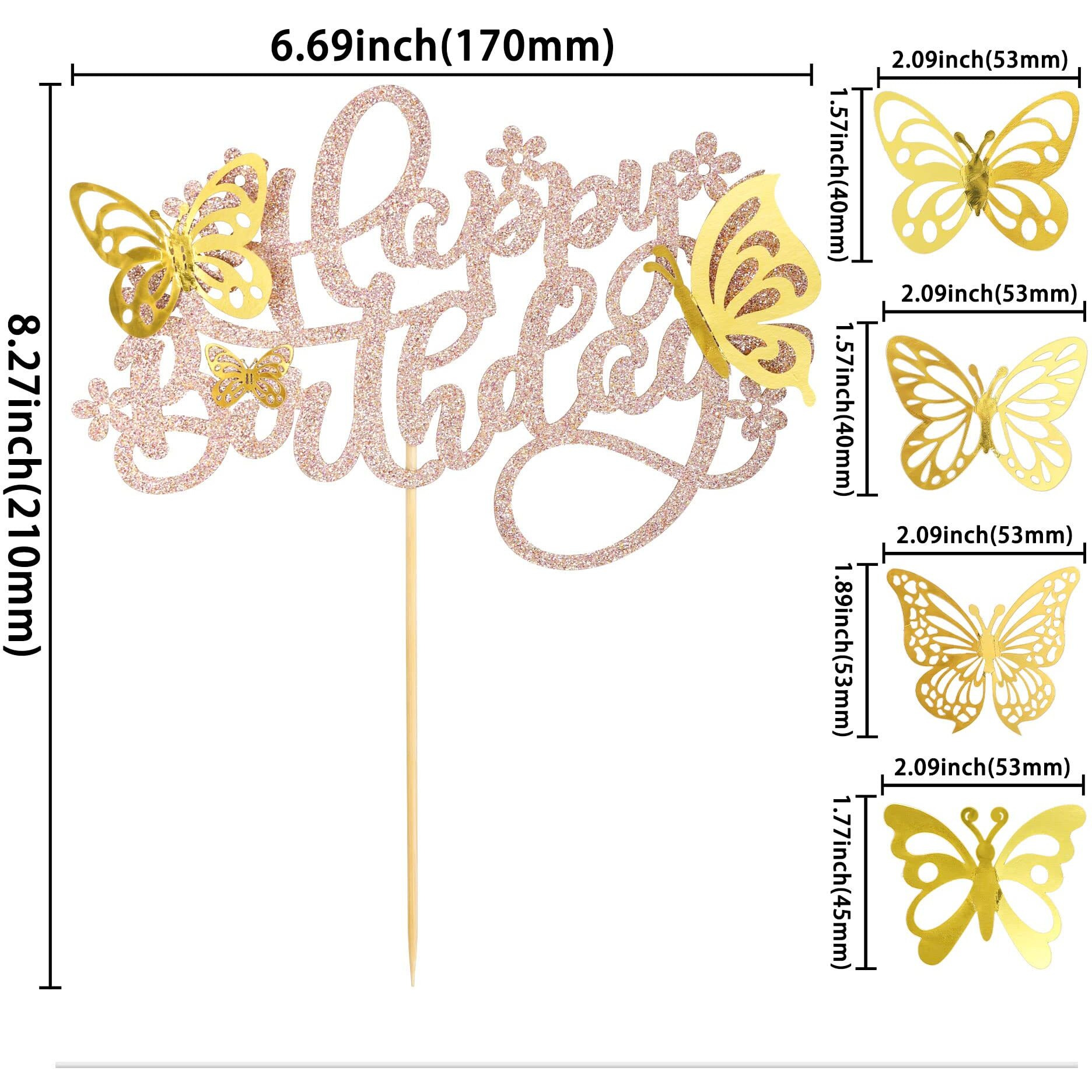 25Pcs Butterfly Cake Toppers Happy Birthday Cake Topper Gold 3D Butterfly Cupcake Topper For Girls Women's Happy Birthday Cake Topper Birthday Cake Decorations Butterfly Party Decorations Rose Gold
