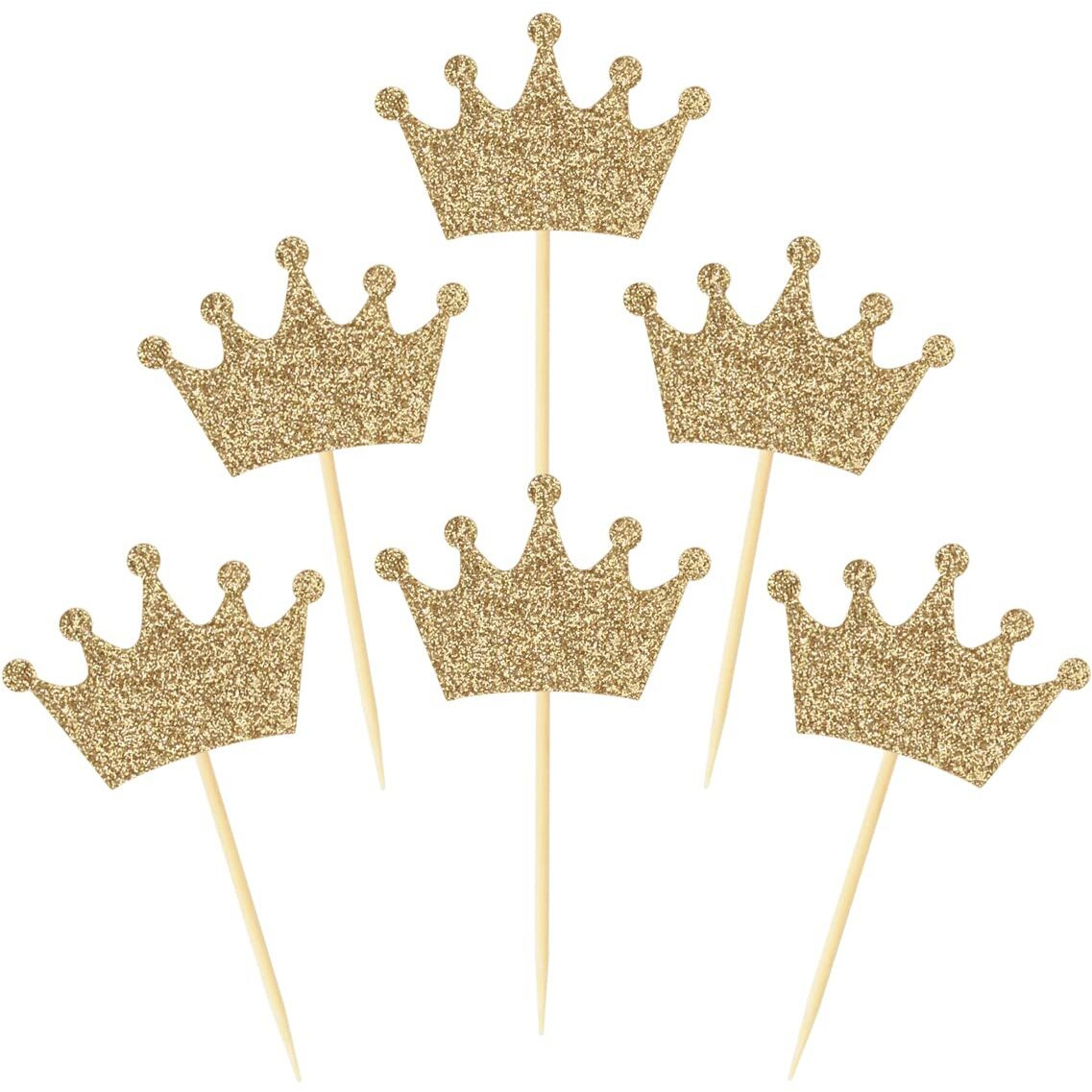 Crown Cupcake Toppers 48 Pcs Light Gold Glittery Princess Cake Picks For Baby Shower Birthday Party Decorations Supplies