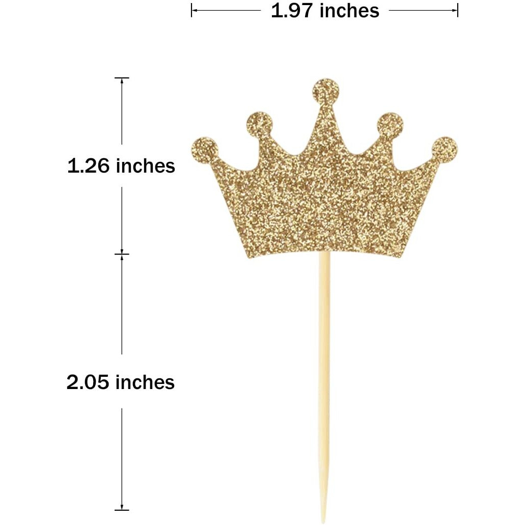Crown Cupcake Toppers 48 Pcs Light Gold Glittery Princess Cake Picks For Baby Shower Birthday Party Decorations Supplies