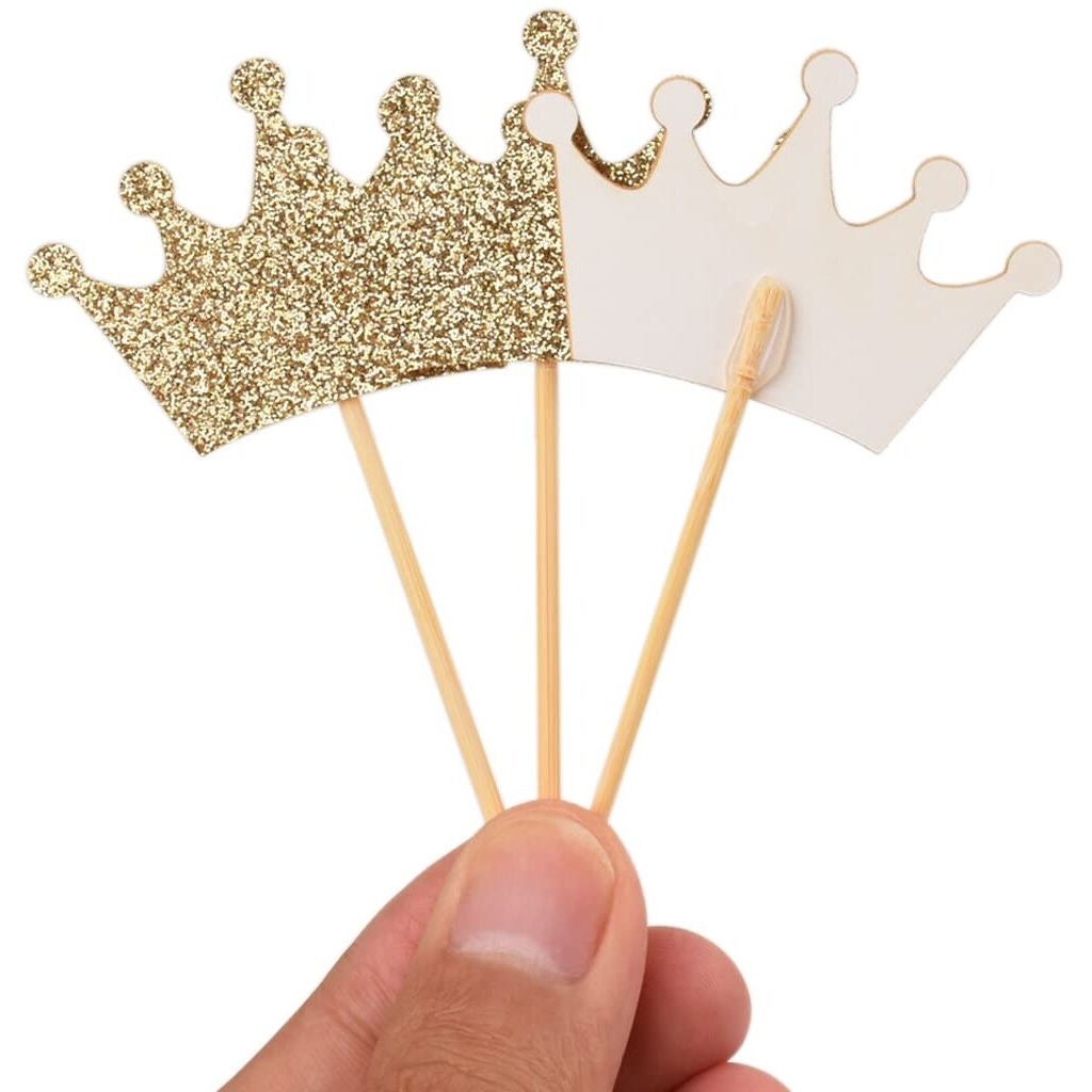 Crown Cupcake Toppers 48 Pcs Light Gold Glittery Princess Cake Picks For Baby Shower Birthday Party Decorations Supplies