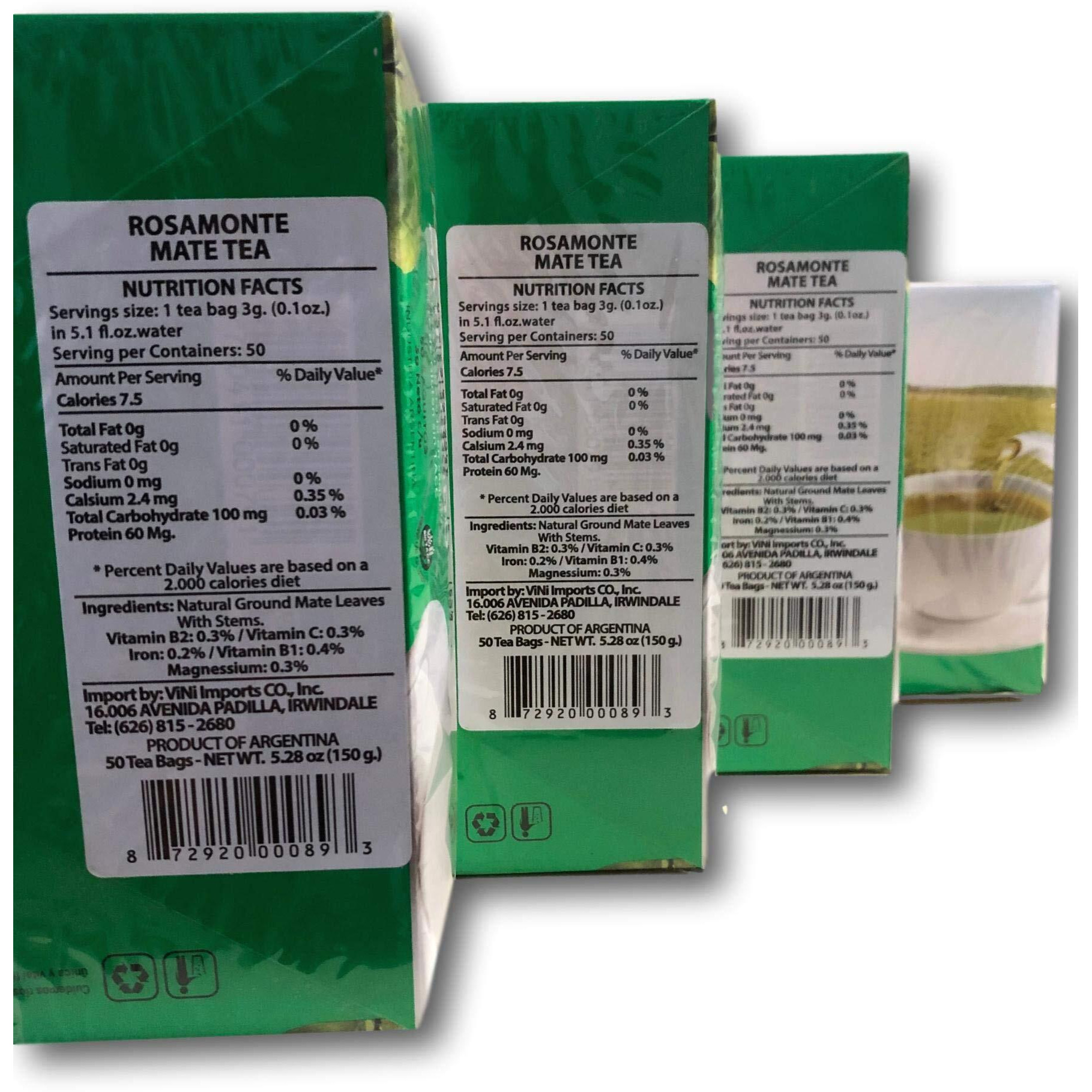 4 Pack"&quotRosamonte Yerba Mate Tea -Mate Cocido- 50 Tea Bags (Sin Ensobrar/No Individual Envelopes) - 4 Pack