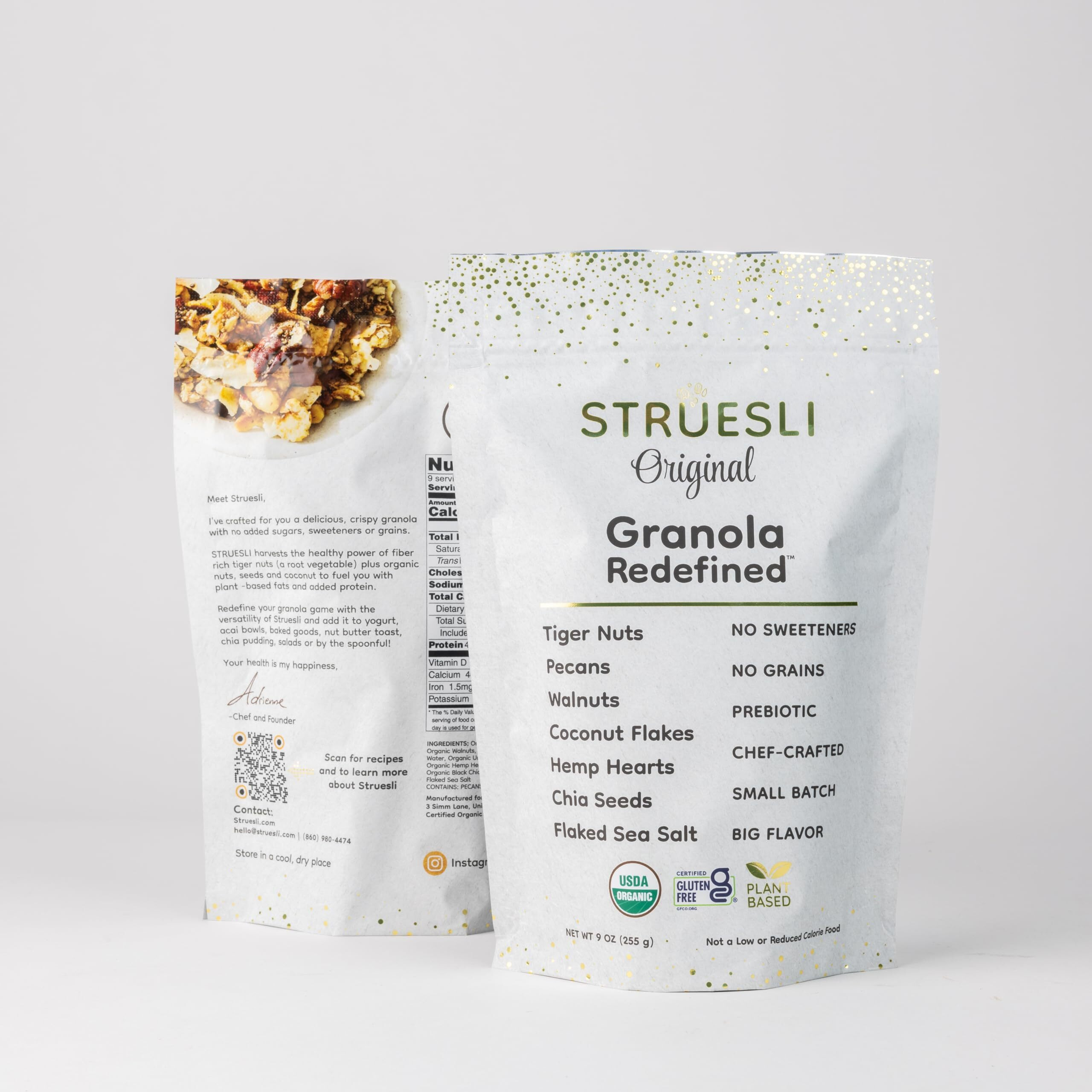 Struesli - Organic Original Granola Redefined | No Added Sweeteners, No Grains | Keto & Paleo Friendly | Gluten-Free, Grain-Free, Sugar-Free | Healthy Adult Snack | High-Fiber, Nutrient-Rich, Satisfying Crunch