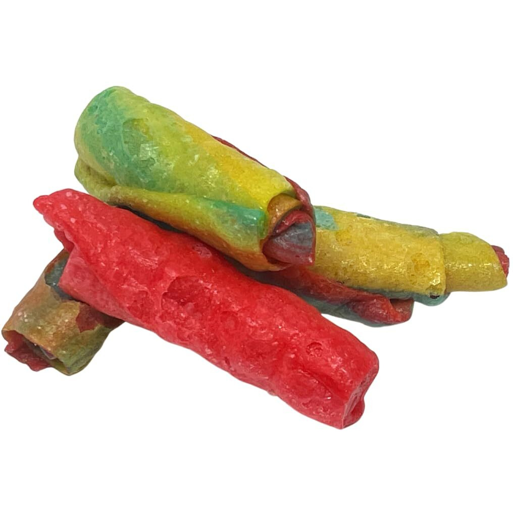 Freeze Dried Fruit Roll Ups 3.5 Oz Bag, 7 Fruit Roll Ups In Each Bag Crispy And Delicious Freeze Dried Candy For Snacking Tropical Tie Dye And Strawberry Blast Flavors